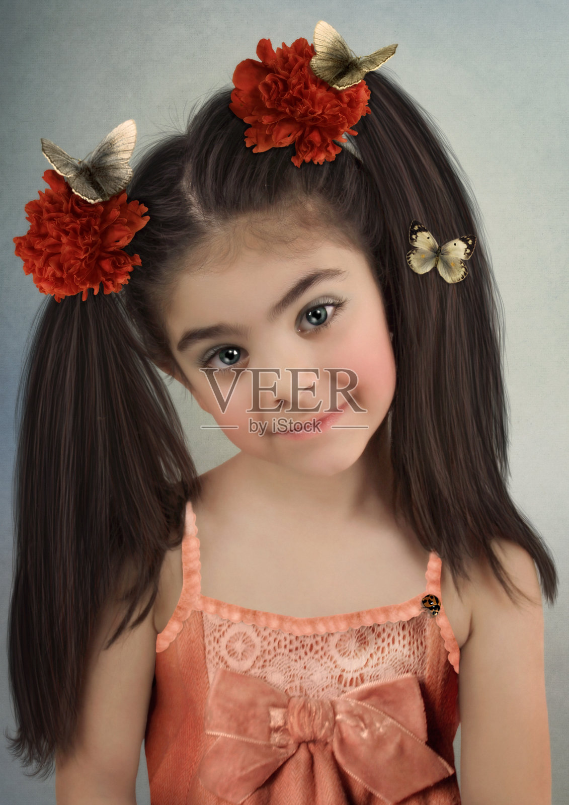 头发上戴着花的女孩照片摄影图片