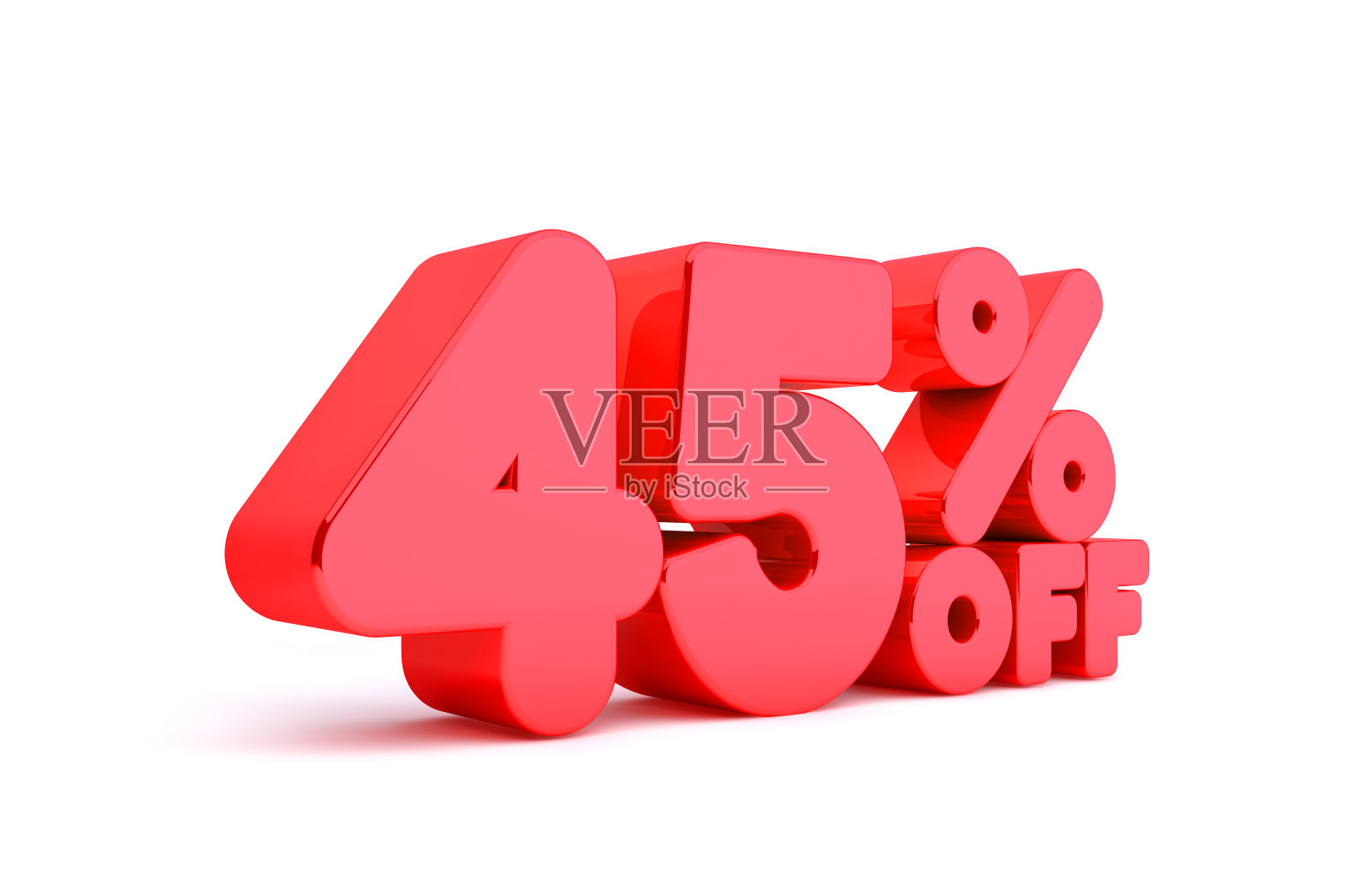 45%关闭3D渲染红色单词孤立在白色背景照片摄影图片