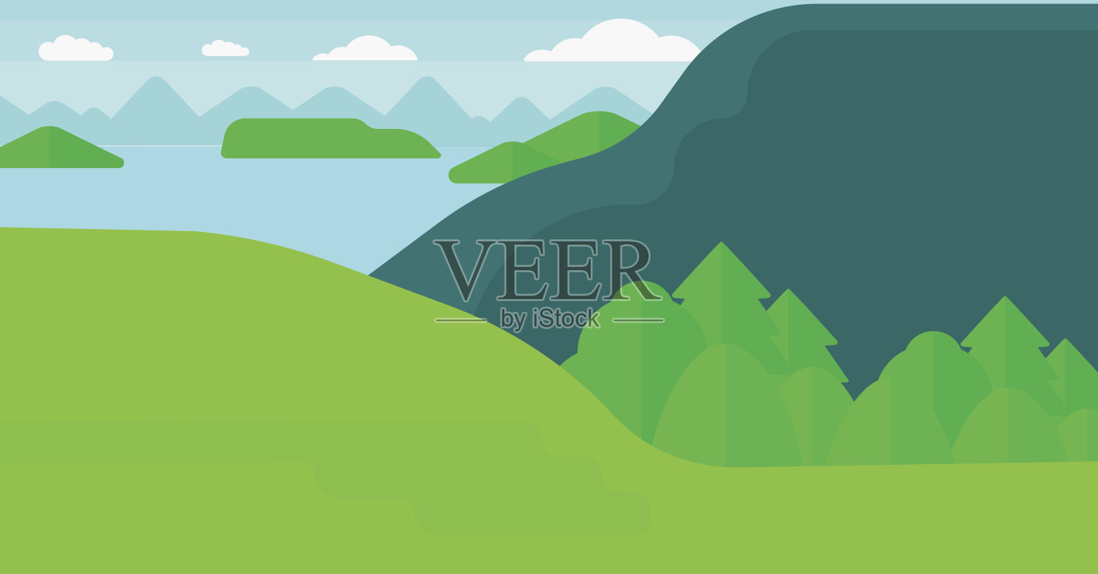 背景景观与山和湖插画图片素材
