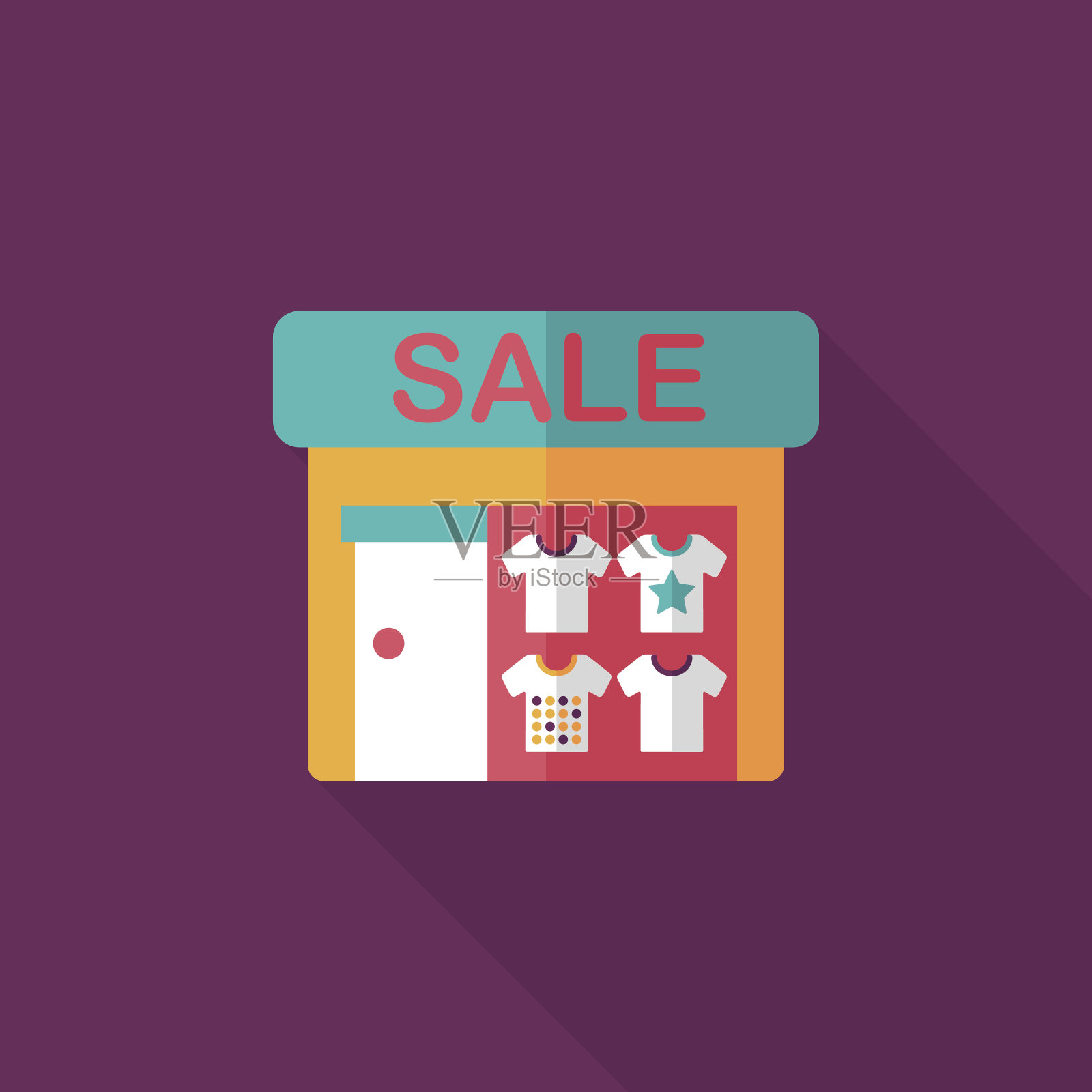 销售商店与长影子扁平图标，eps10插画图片素材