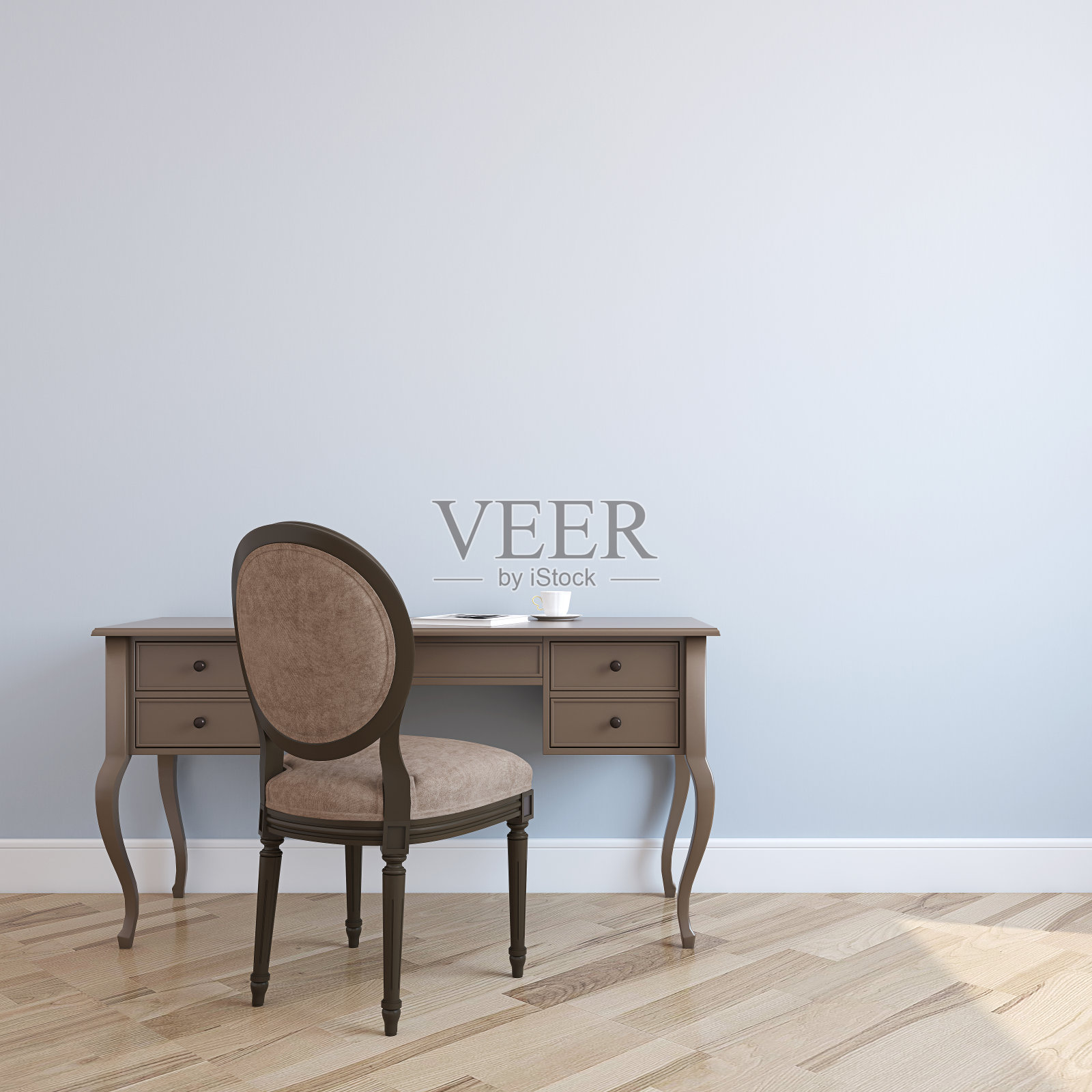 家庭办公室内部。3 d渲染。照片摄影图片