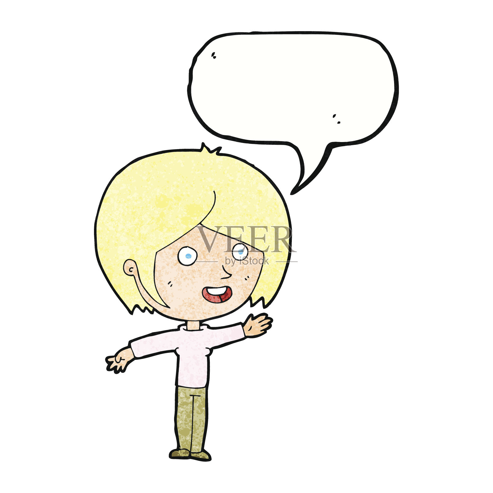 卡通快乐的女孩挥舞着话语泡泡插画图片素材