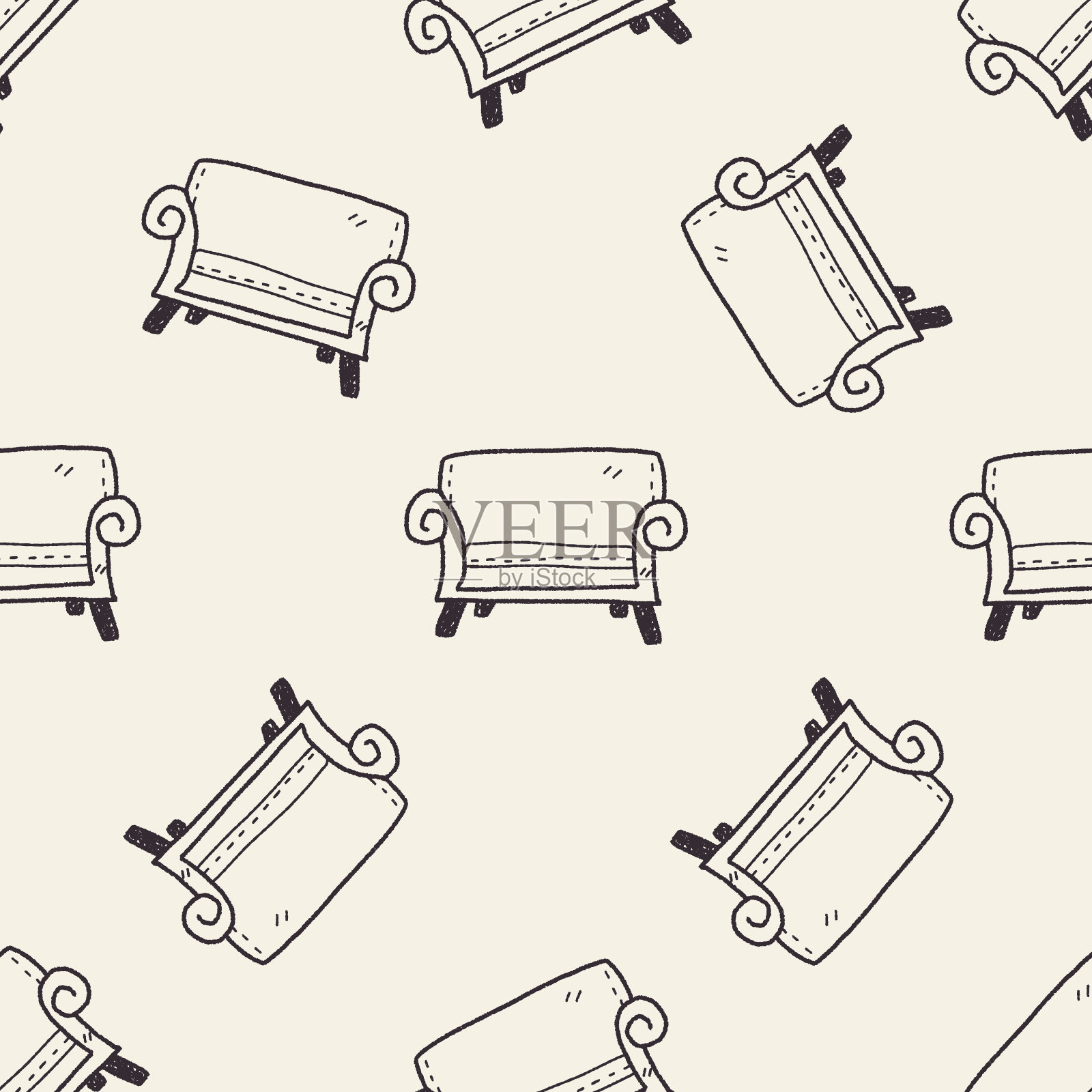 沙发涂鸦无缝图案背景插画图片素材