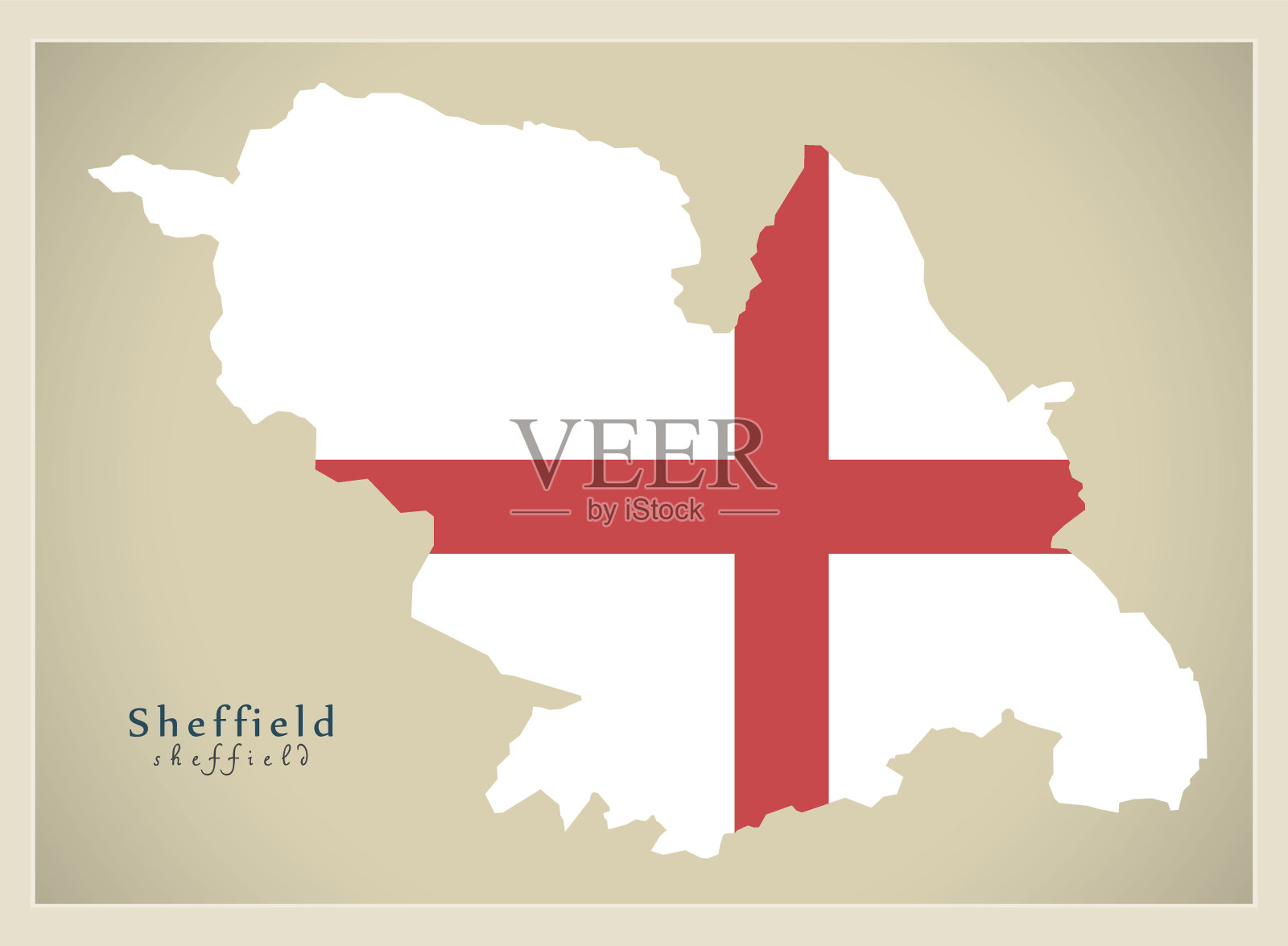 现代城市地图-谢菲尔德与英国国旗插图插画图片素材