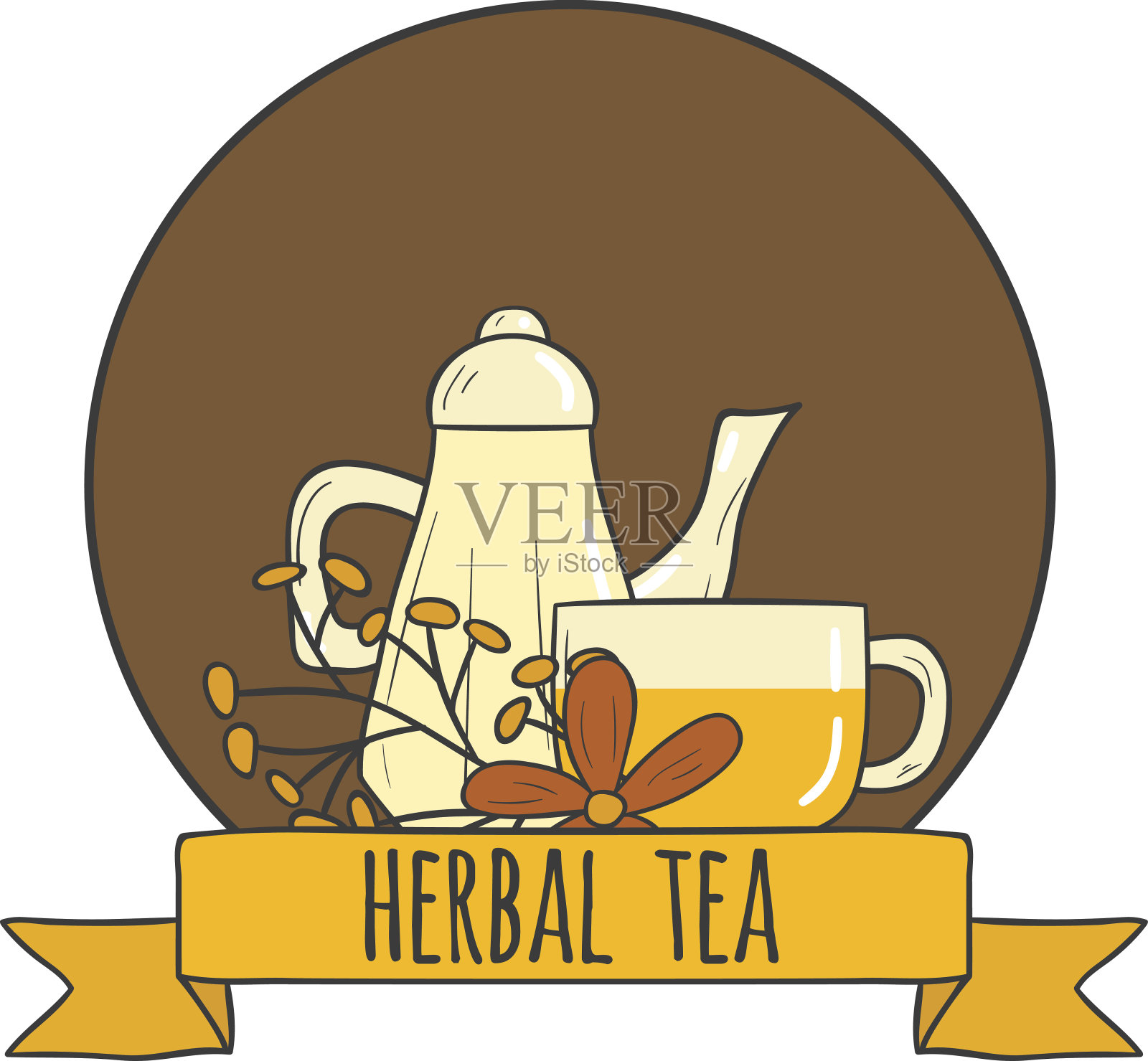 矢量插图与草药茶和杯子插画图片素材