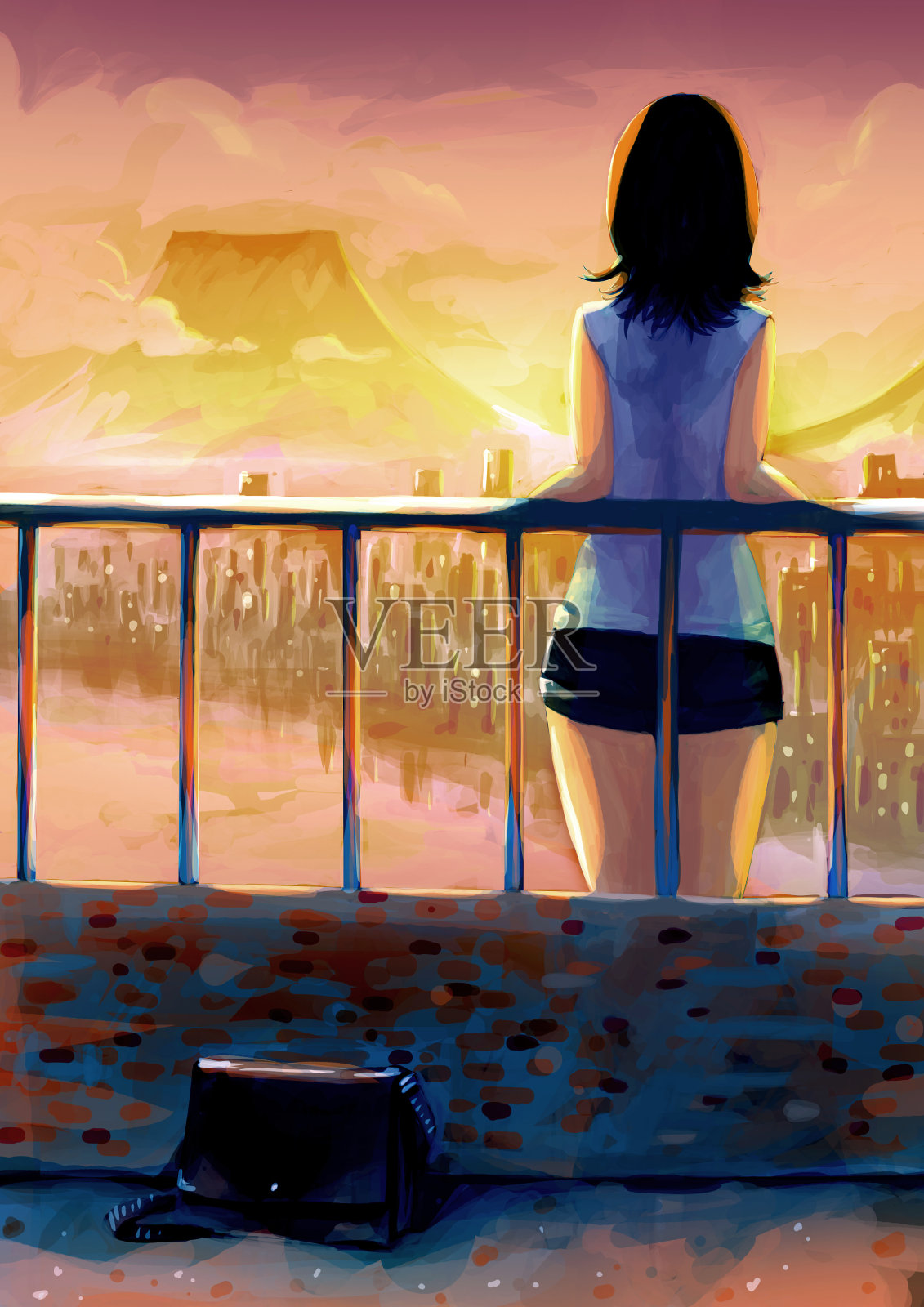 数字绘画艺术日落插画图片素材