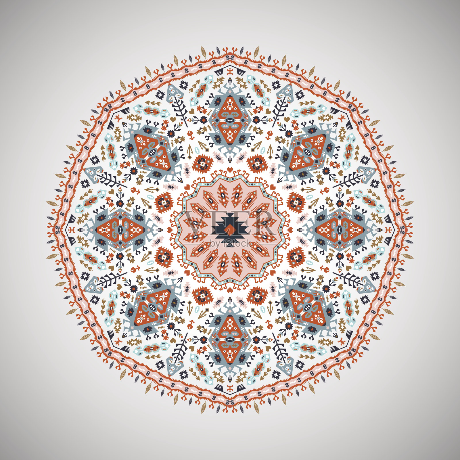 阿兹特克风格的装饰性圆形几何图案插画图片素材