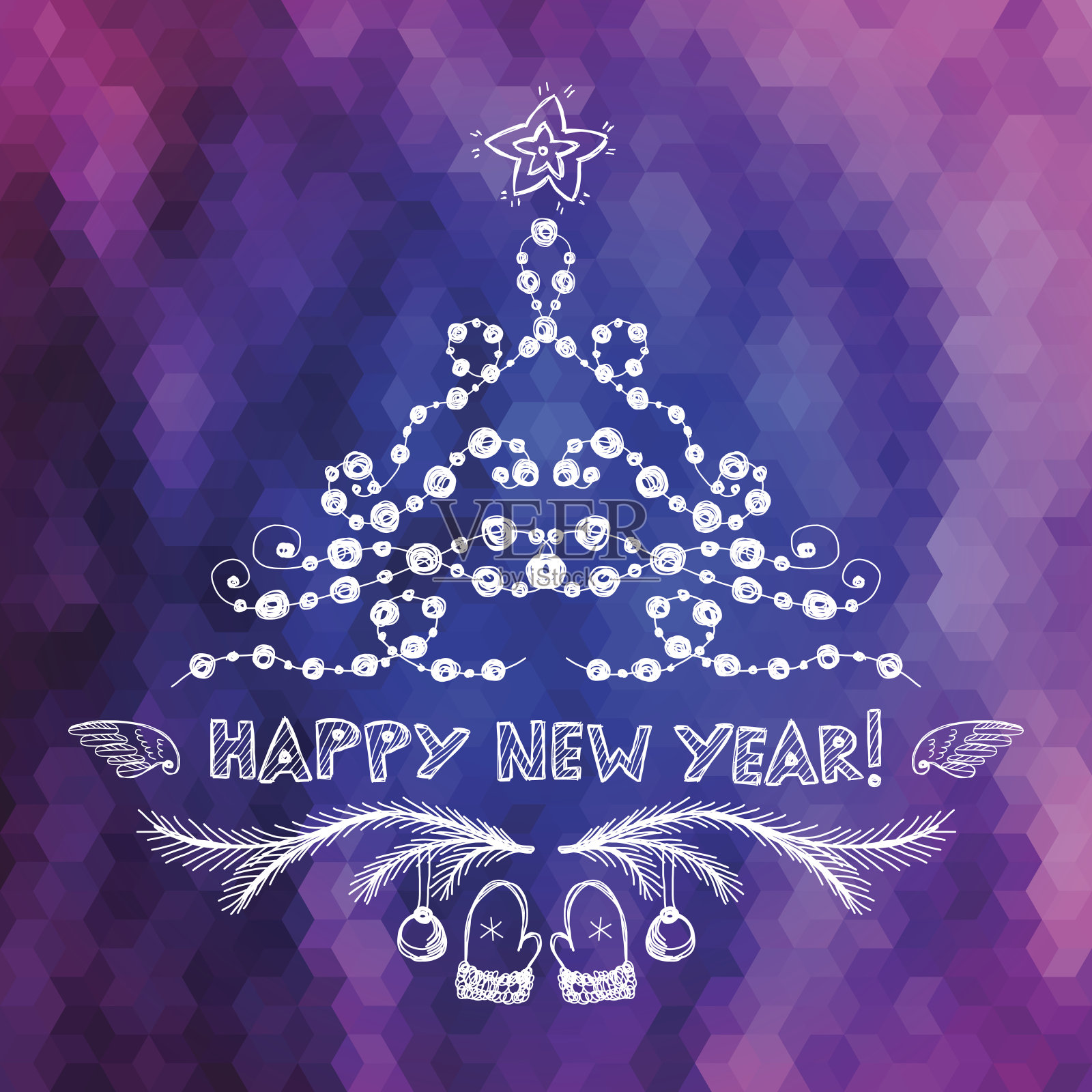 手绘新年贺卡插画图片素材