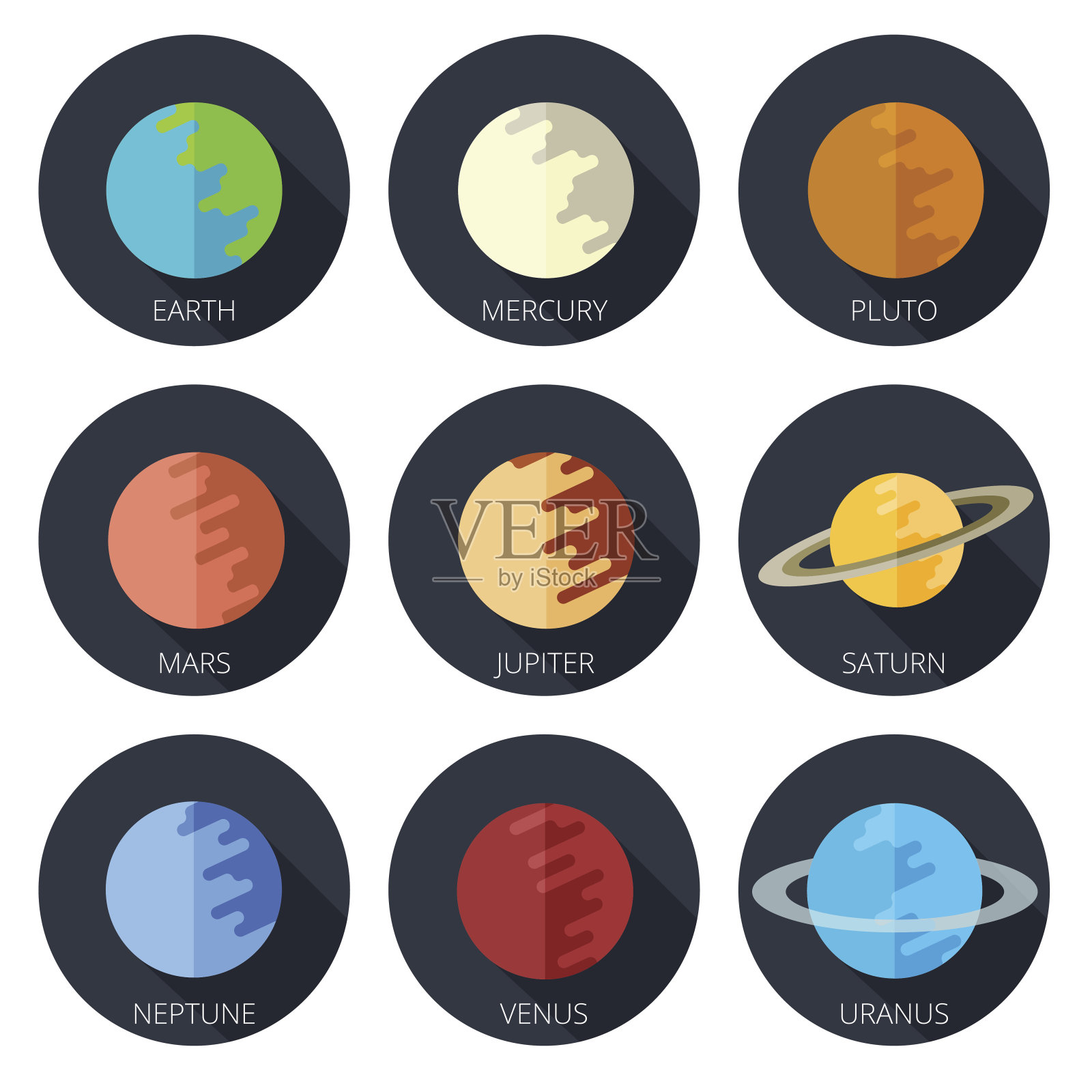 设置行星太阳系。卡通风格的平面图标插画图片素材