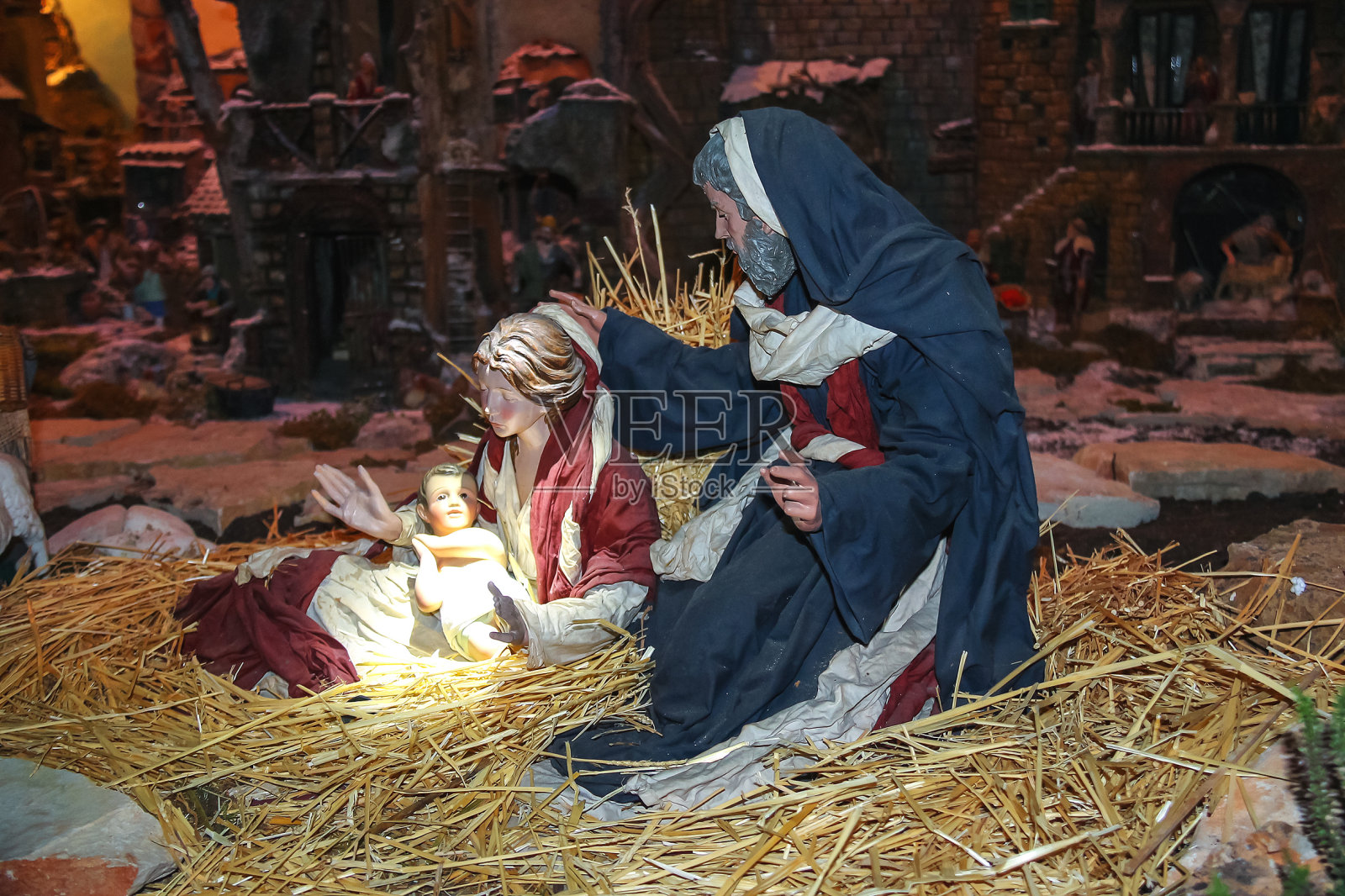 圣诞场景;耶稣基督，玛丽和约瑟夫照片摄影图片