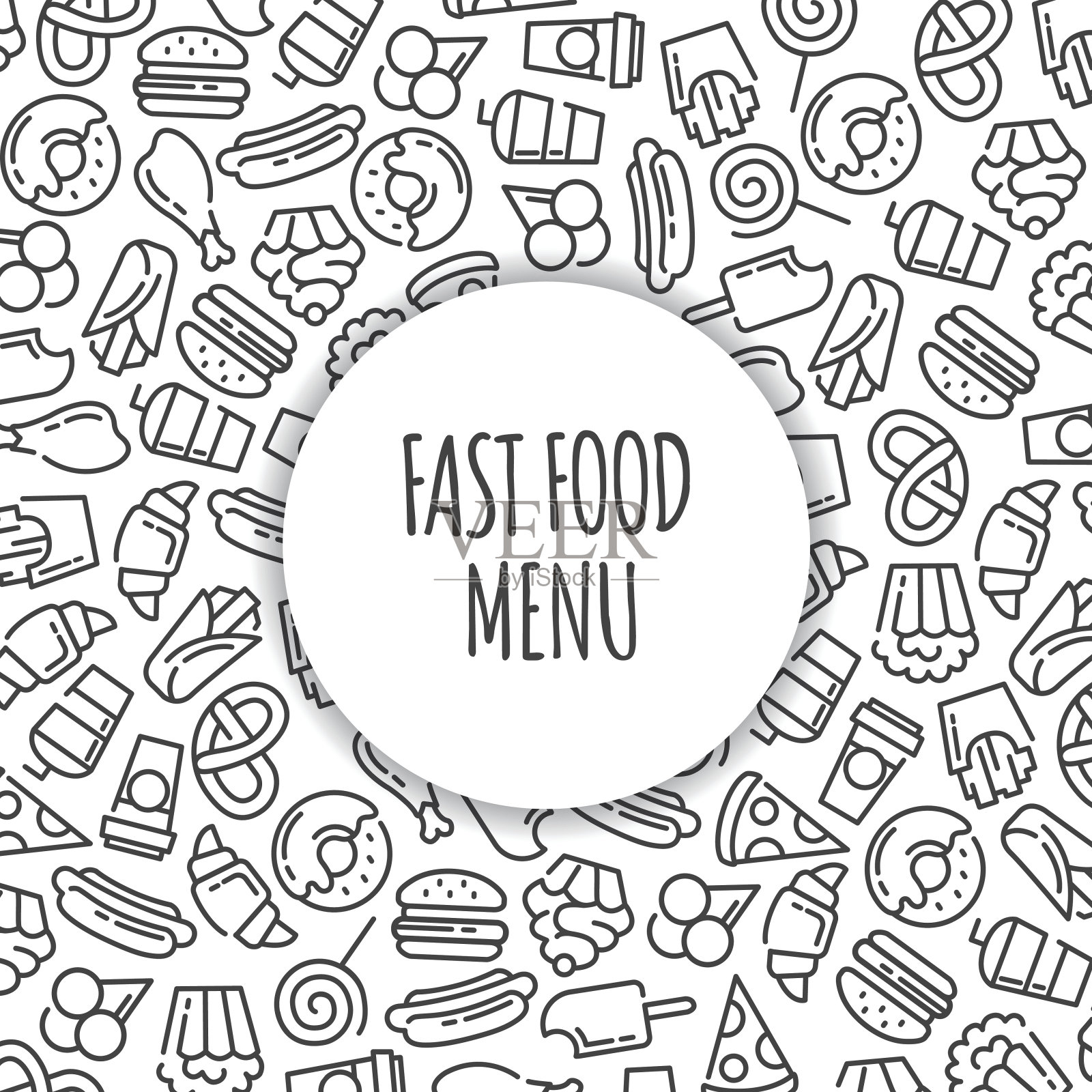 快餐菜单。一套卡通矢量背景。插画图片素材