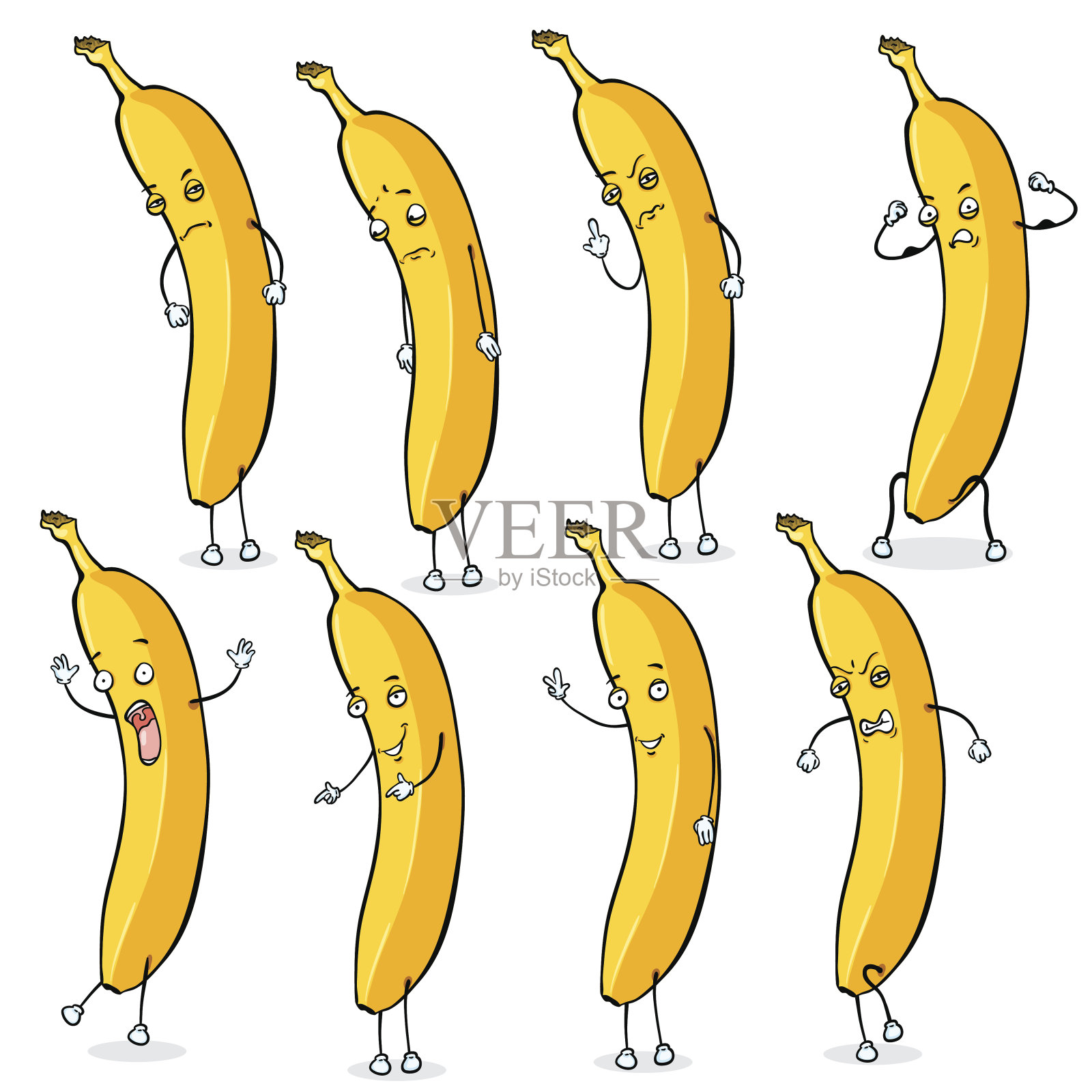 香蕉字符向量集。插画图片素材