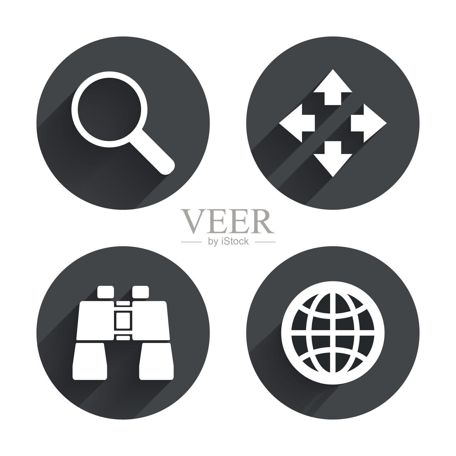 放大镜和地球仪标志。全屏图标素材