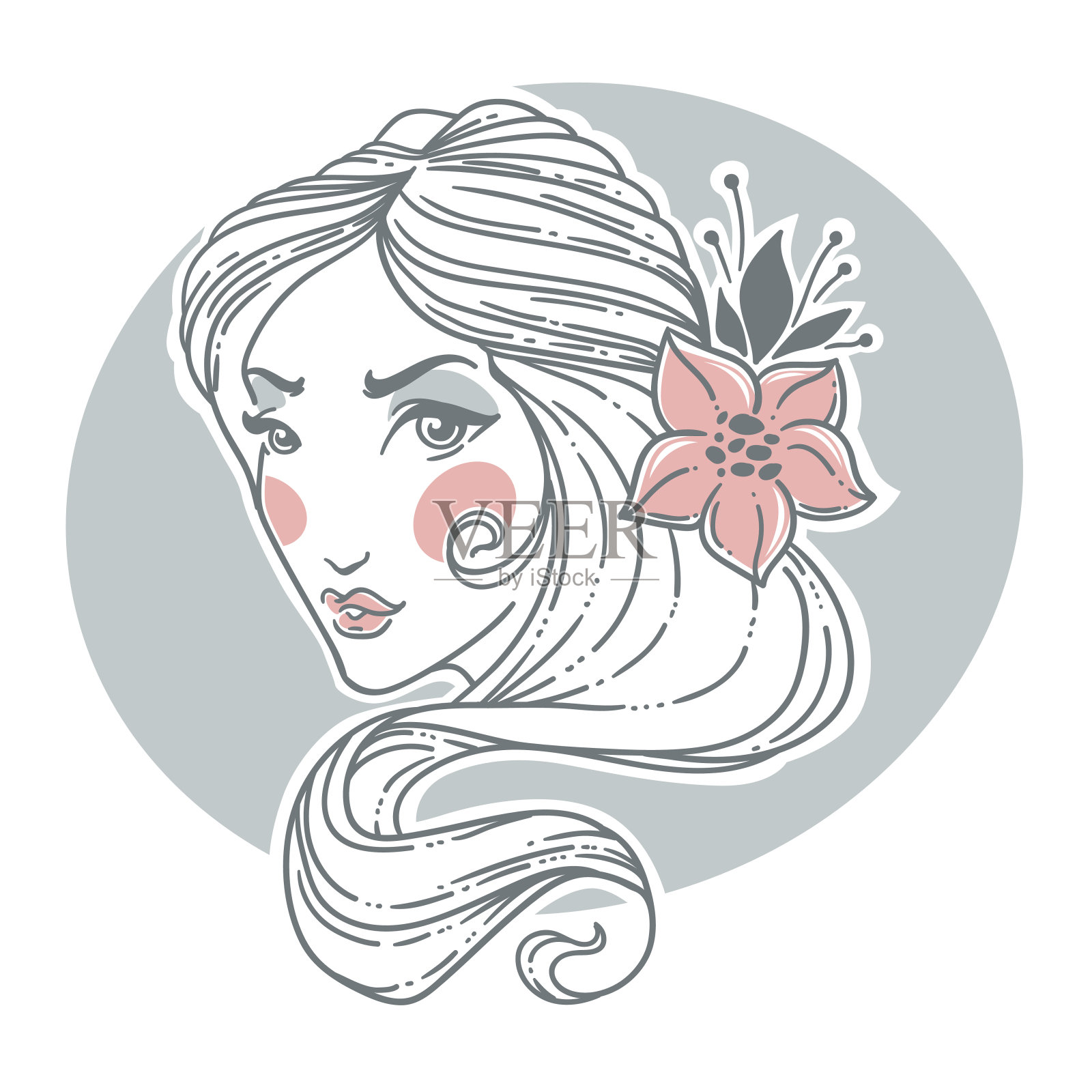 浪漫美女肖像插画图片素材