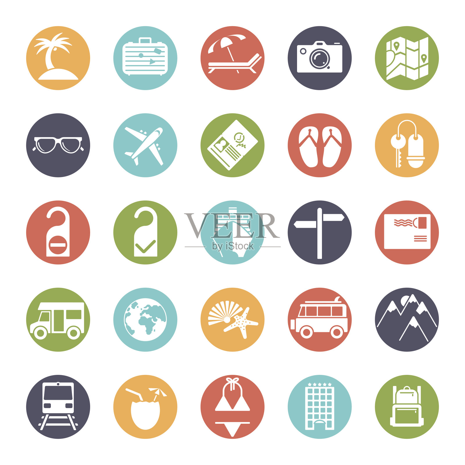 用颜色圈标出旅行和度假的图标图标素材