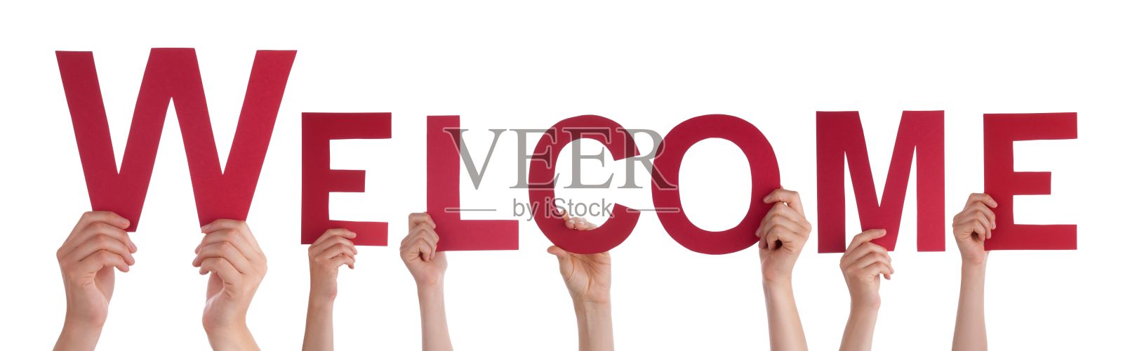 手持欢迎标语照片摄影图片