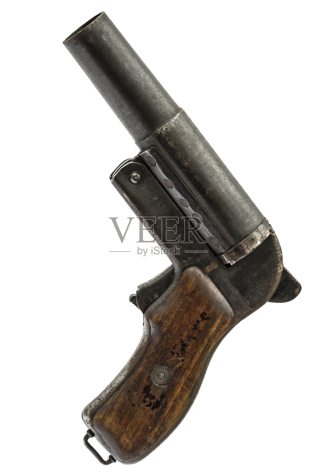 老式信号枪，信号枪，孤立在白色背景上照片摄影图片