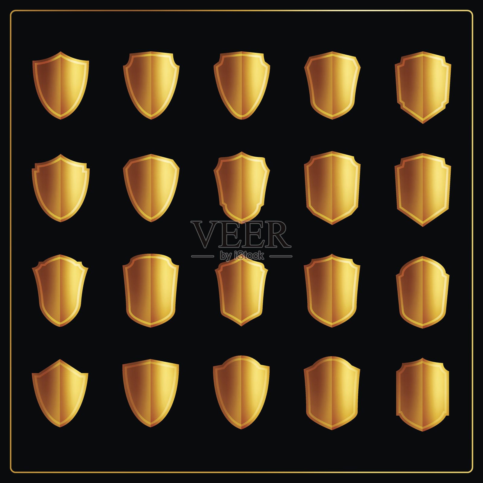 一套20空白黄金古董框架，标签，矢量EPS10。设计元素图片