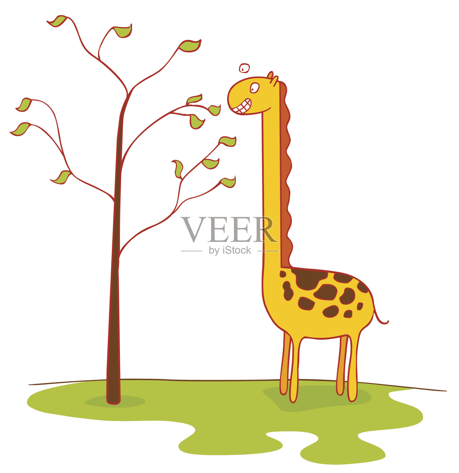 长颈鹿吃树叶插画图片素材