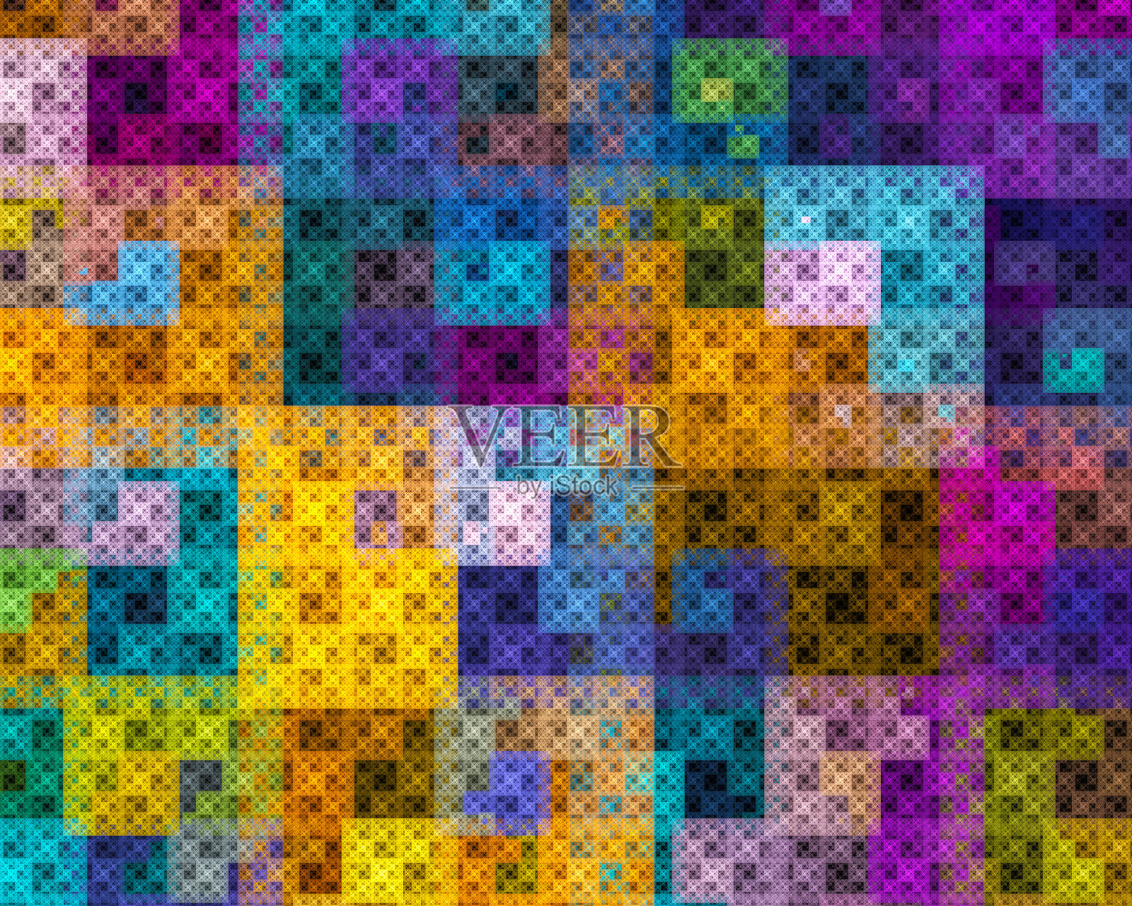 抽象的彩色分形与方块在黑色背景照片摄影图片