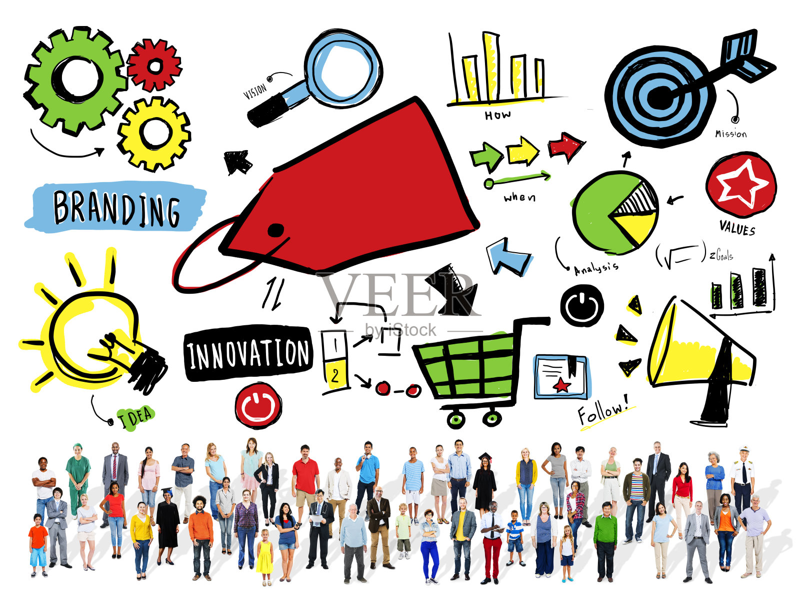 多元化休闲人群品牌团队目标概念照片摄影图片