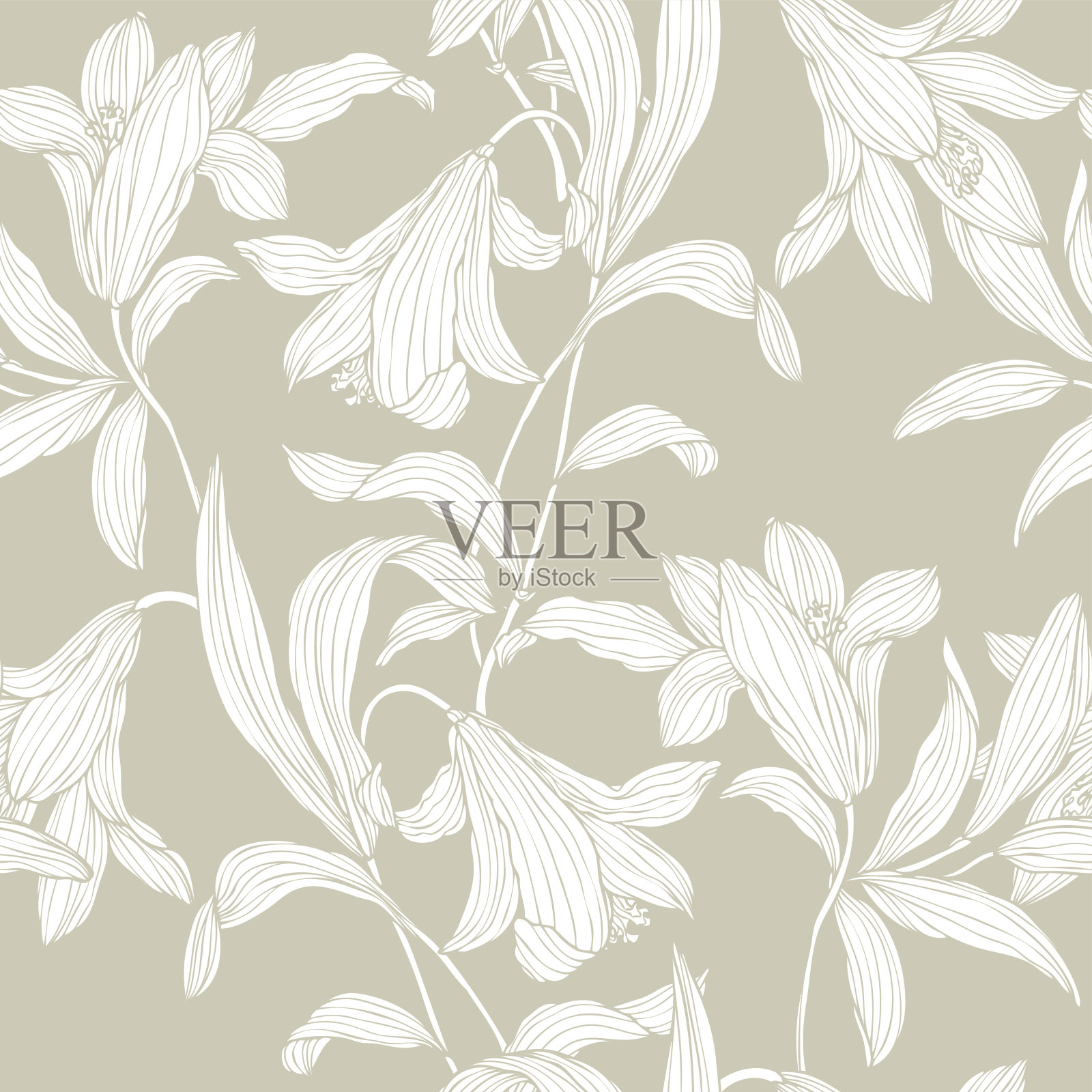 无缝图案与花百合插画图片素材