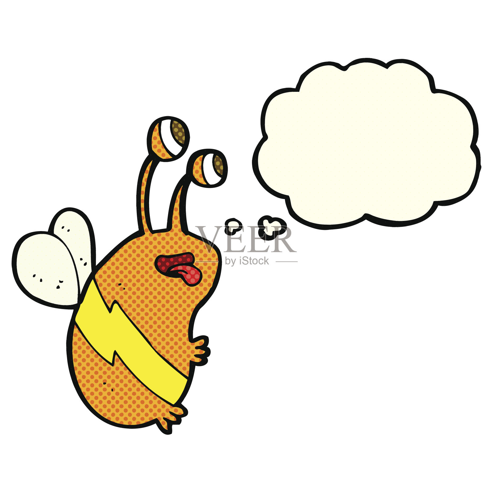 卡通滑稽的蜜蜂与思想泡沫插画图片素材