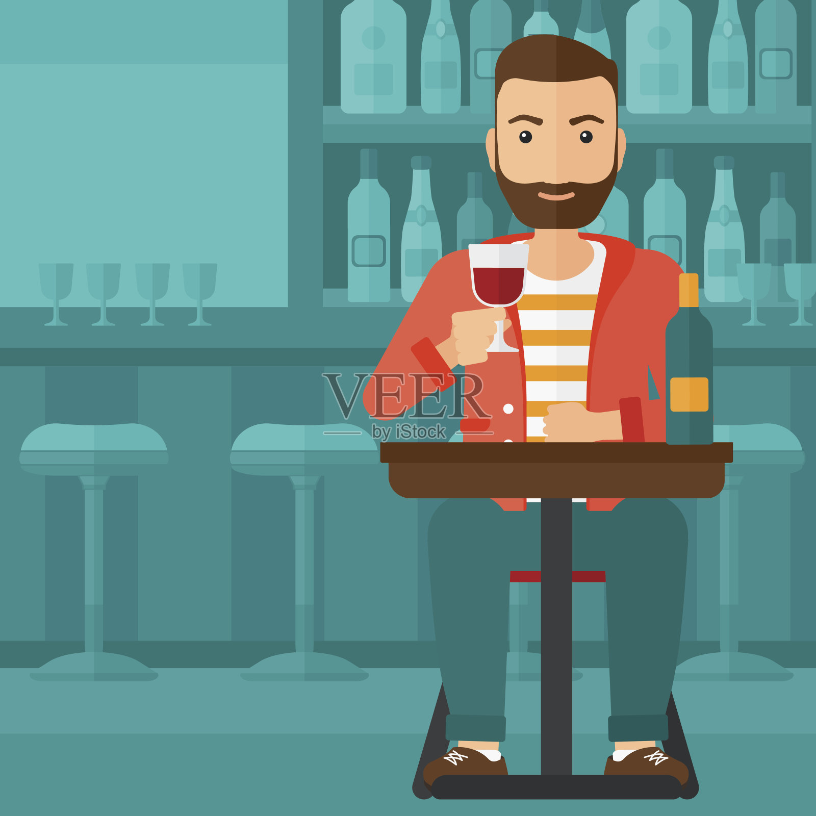 坐在酒吧里的男人插画图片素材