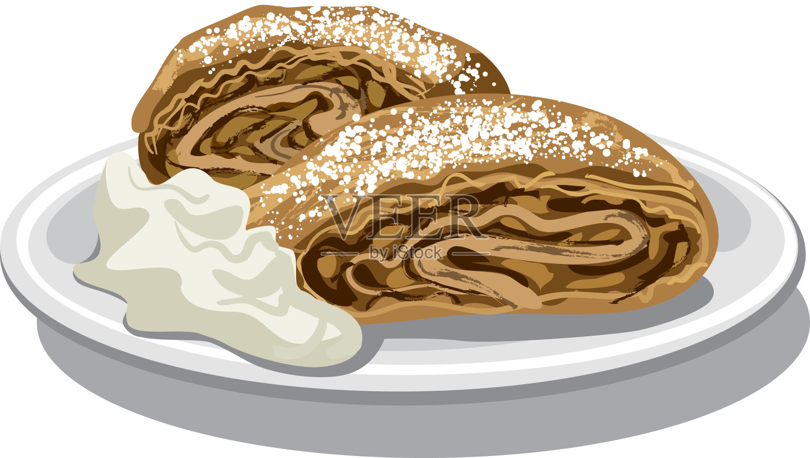 苹果馅饼配酸奶油插画图片素材