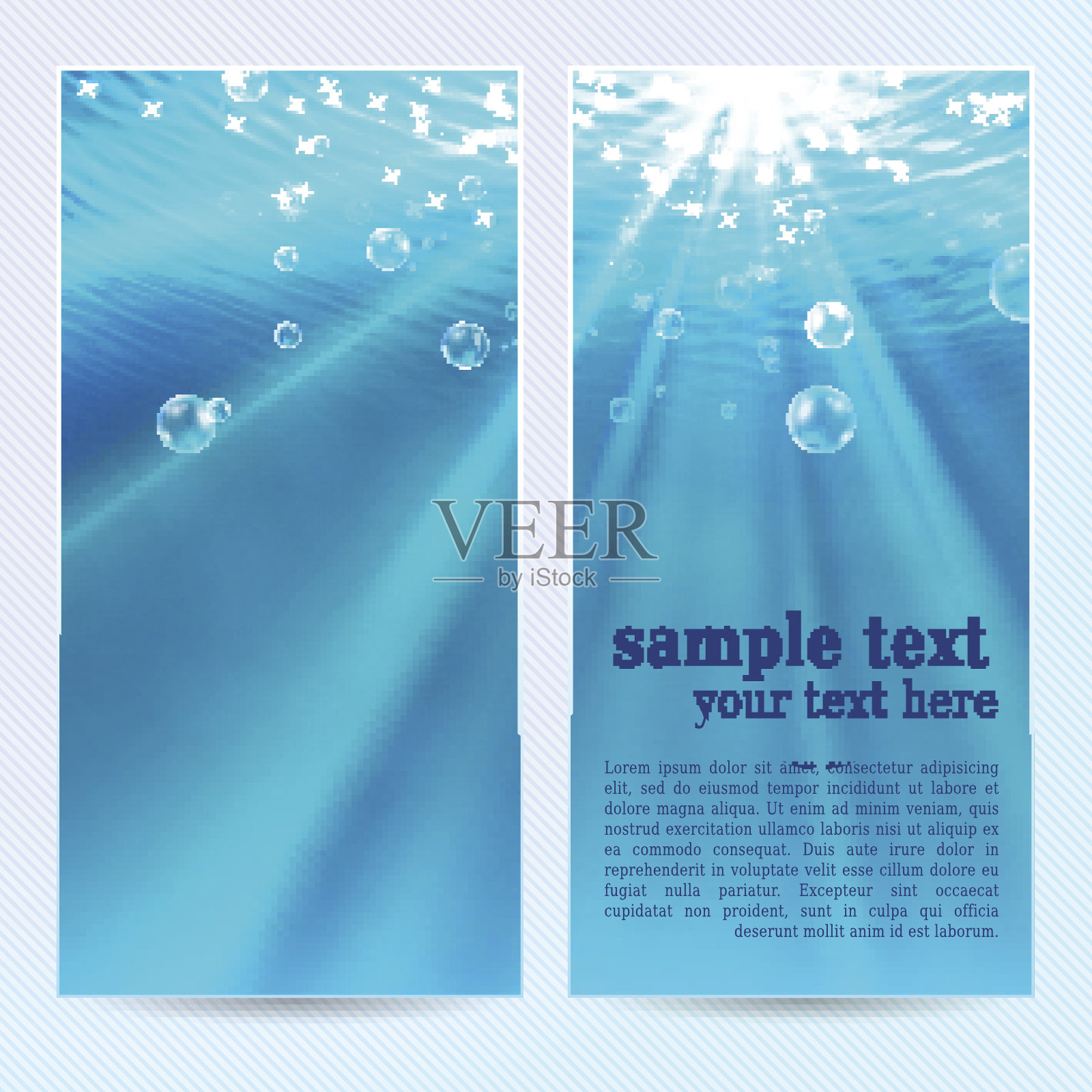 水下垂直横幅，带有阳光和气泡的抽象背景插画图片素材