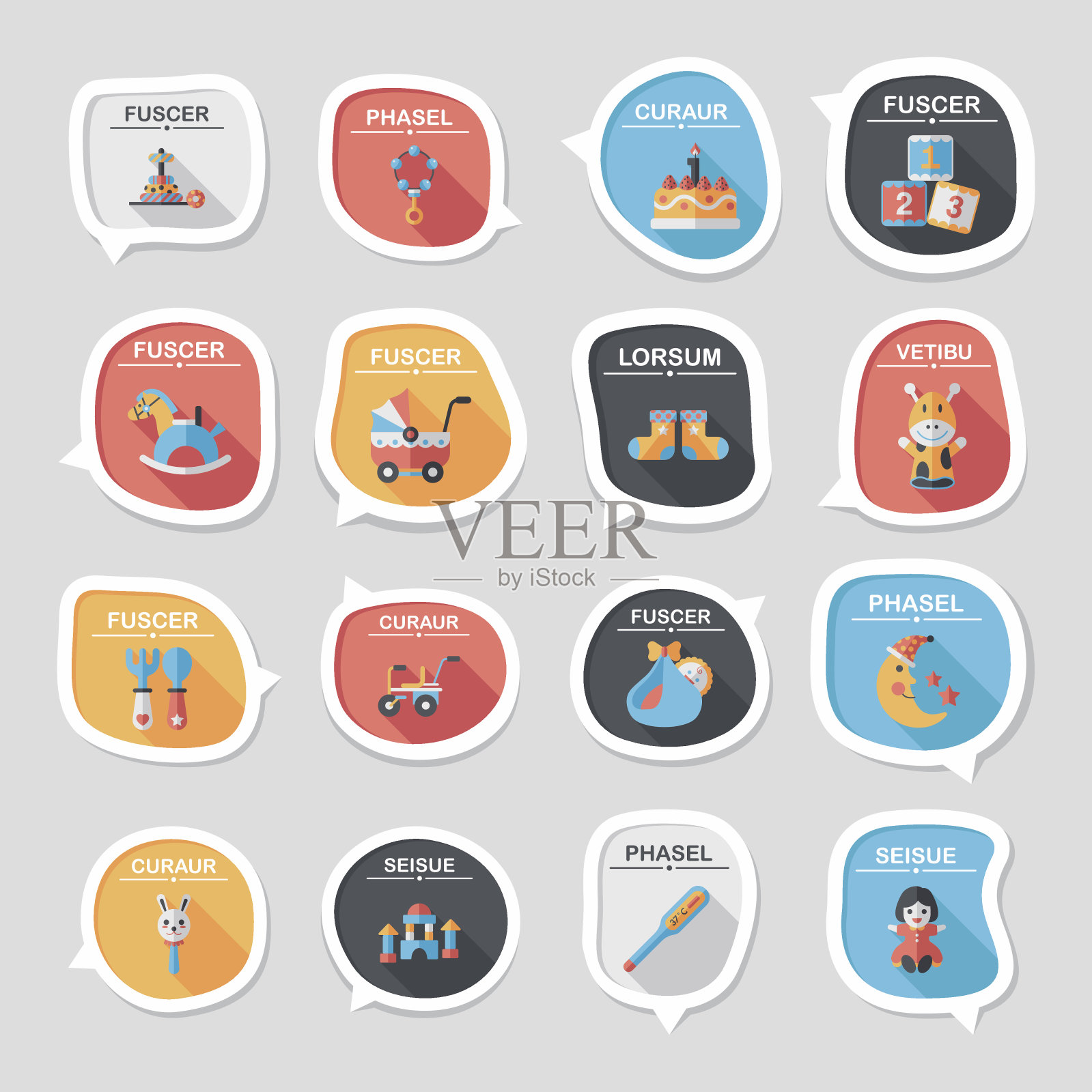 婴儿泡泡演讲横幅设计平面背景设置，eps10插画图片素材