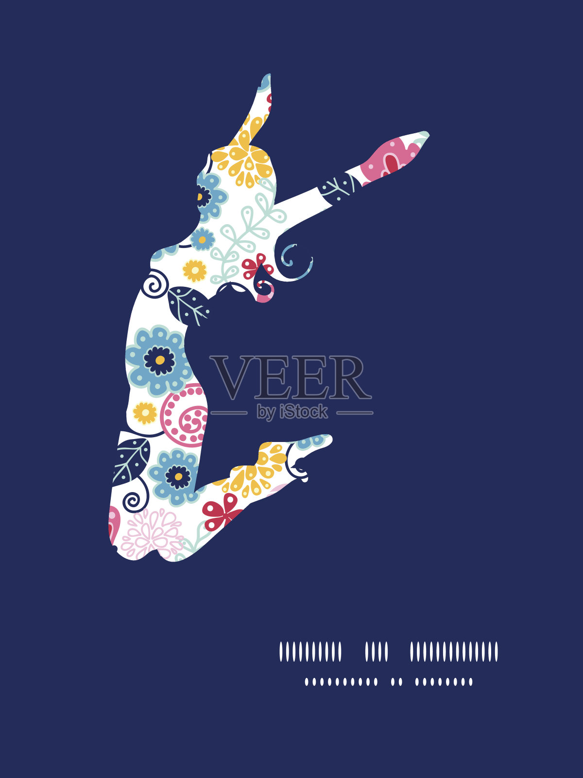 向量童话花跳女孩剪影图案框架插画图片素材