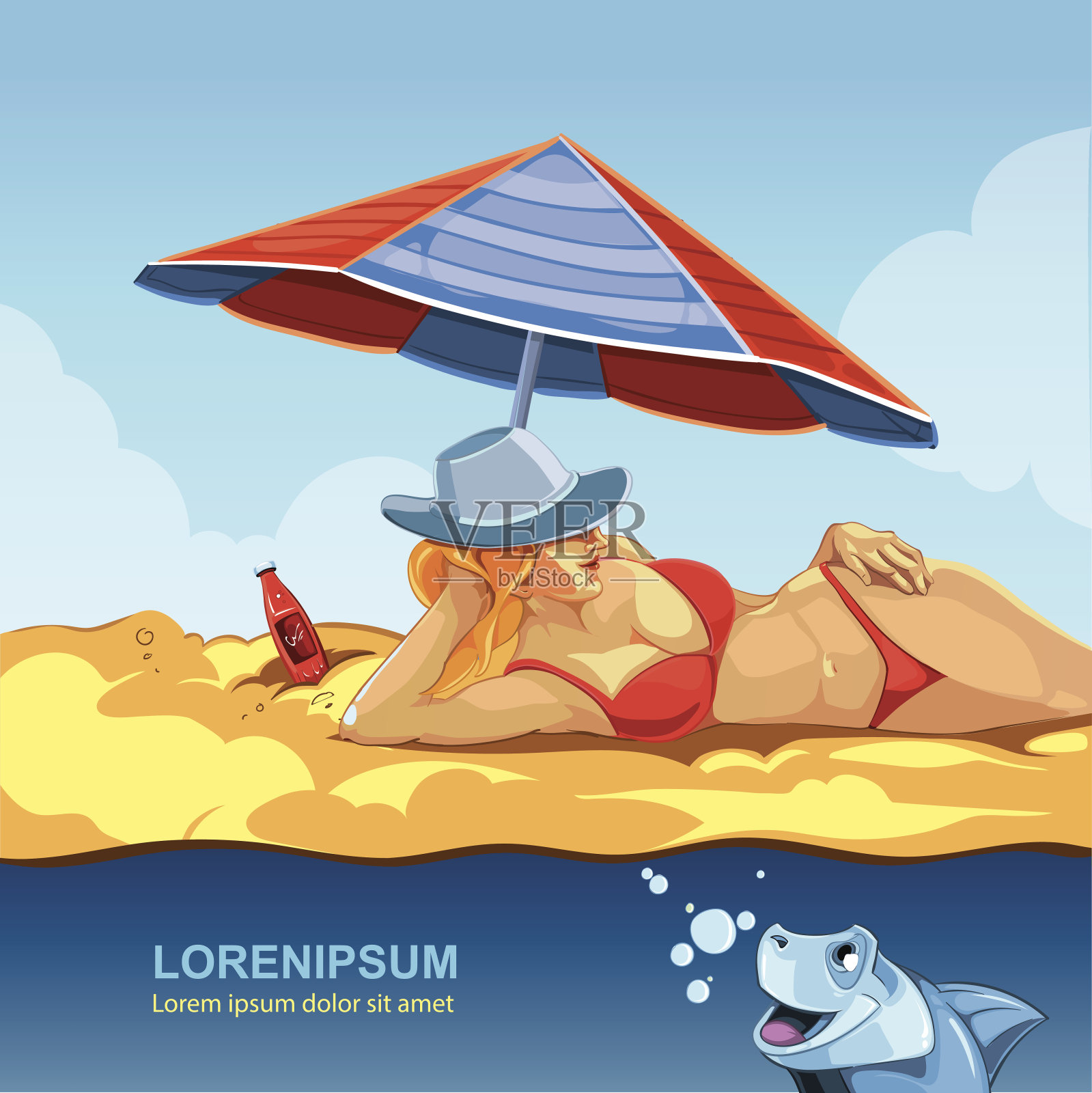 穿红色比基尼的女孩插画图片素材