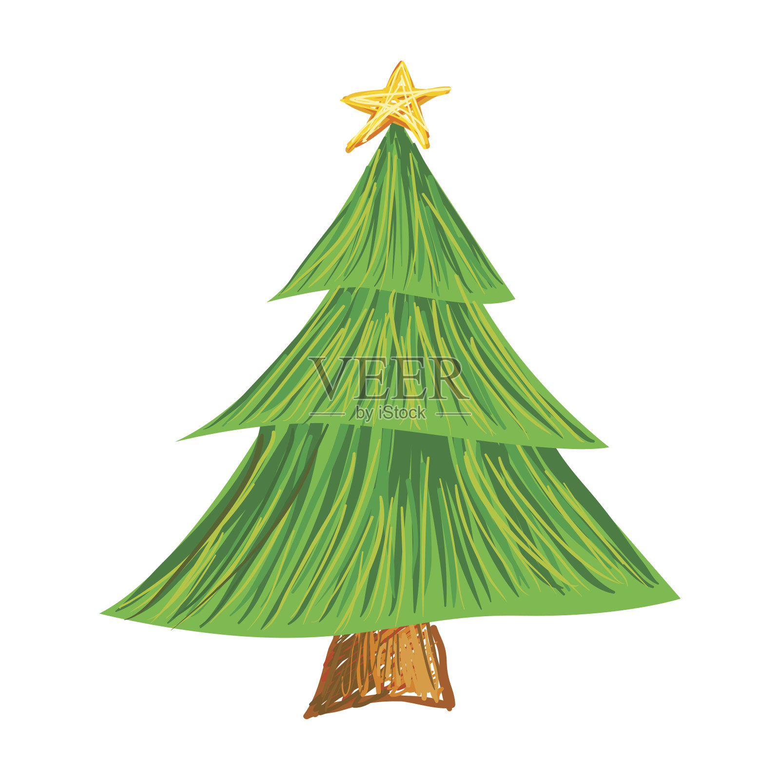 圣诞树笔触画插画图片素材