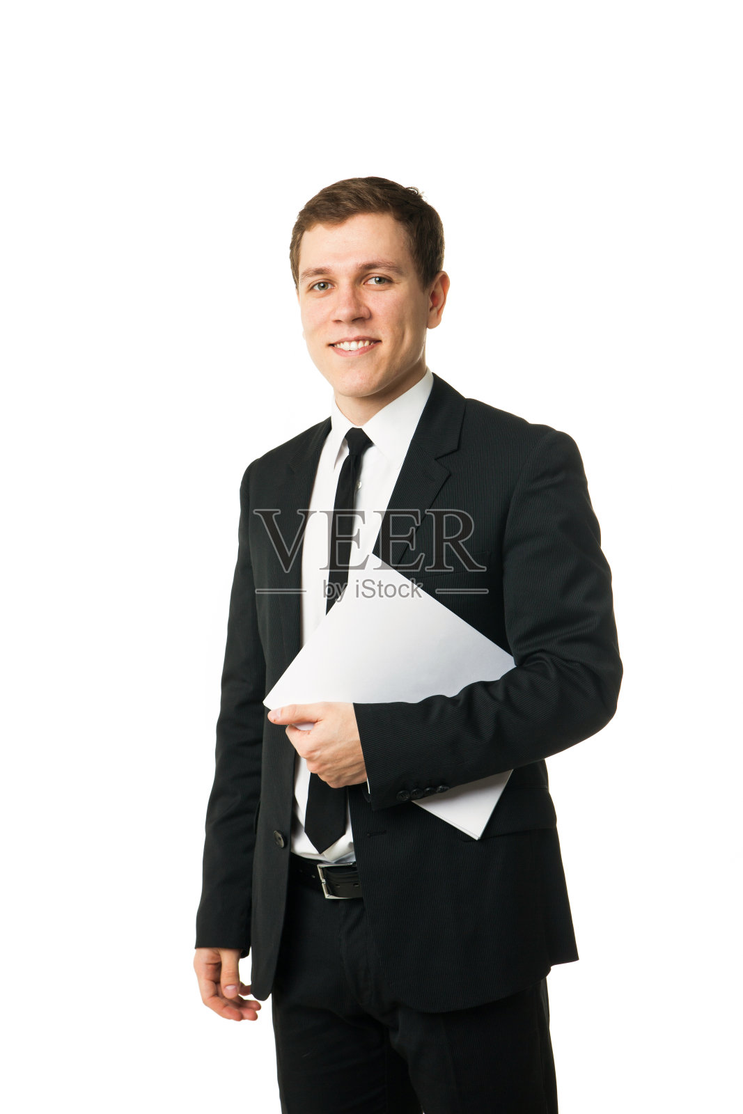 从工作中孤立地阅读报纸的商人照片摄影图片