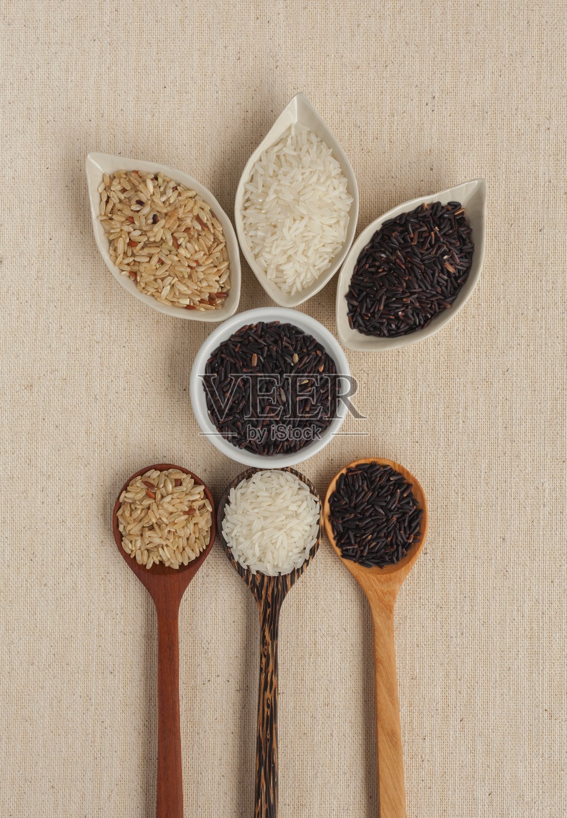 泰国大米安排在画布上的背景照片摄影图片