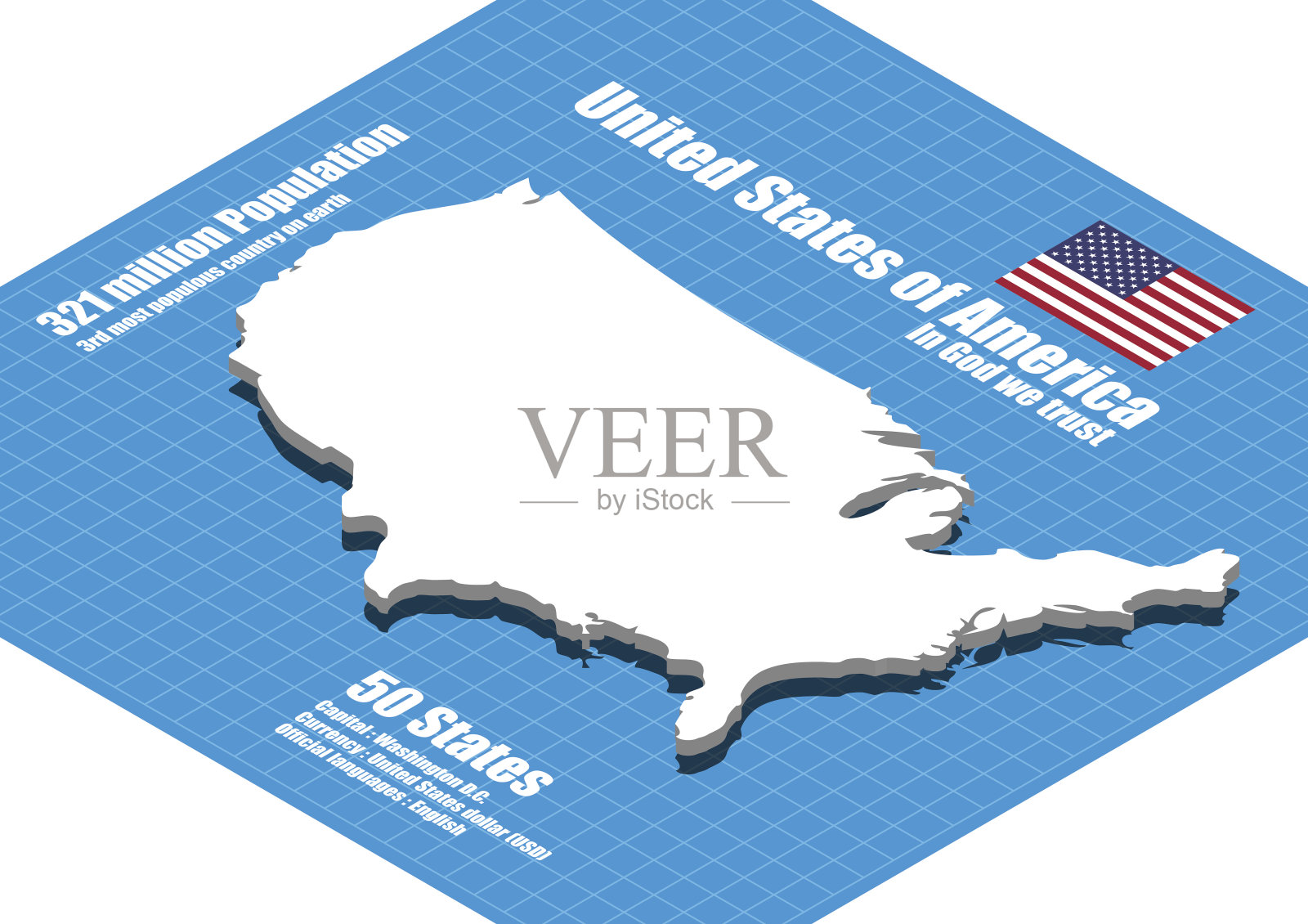 美国地图矢量三维插画图片素材