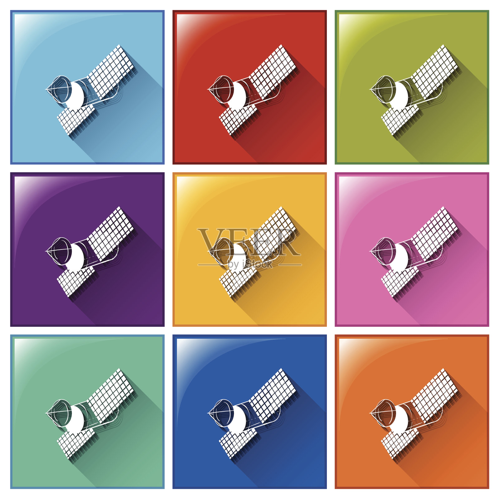 带有卫星的方形按钮插画图片素材