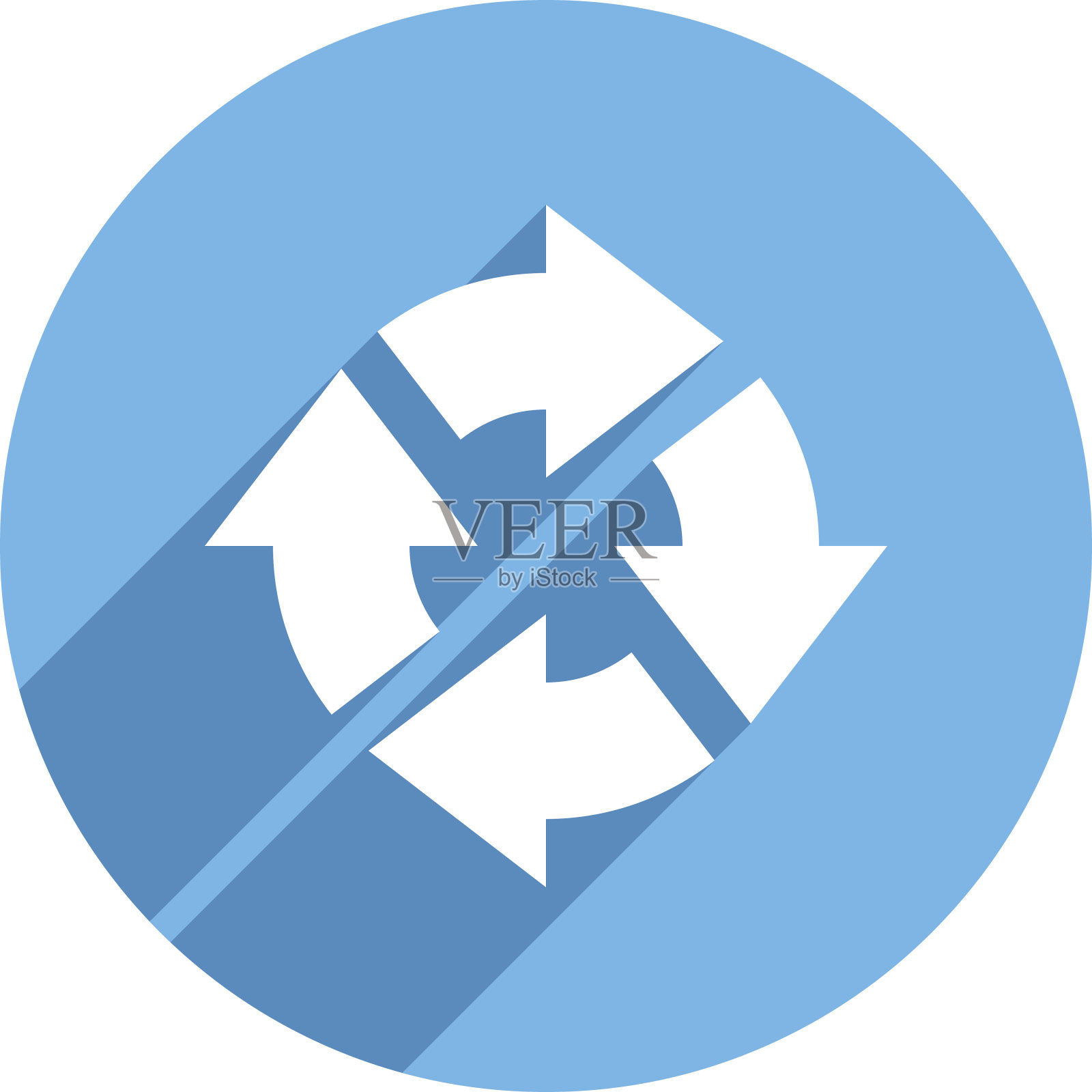 平面箭头符号旋转圆图标长阴影风格插画图片素材