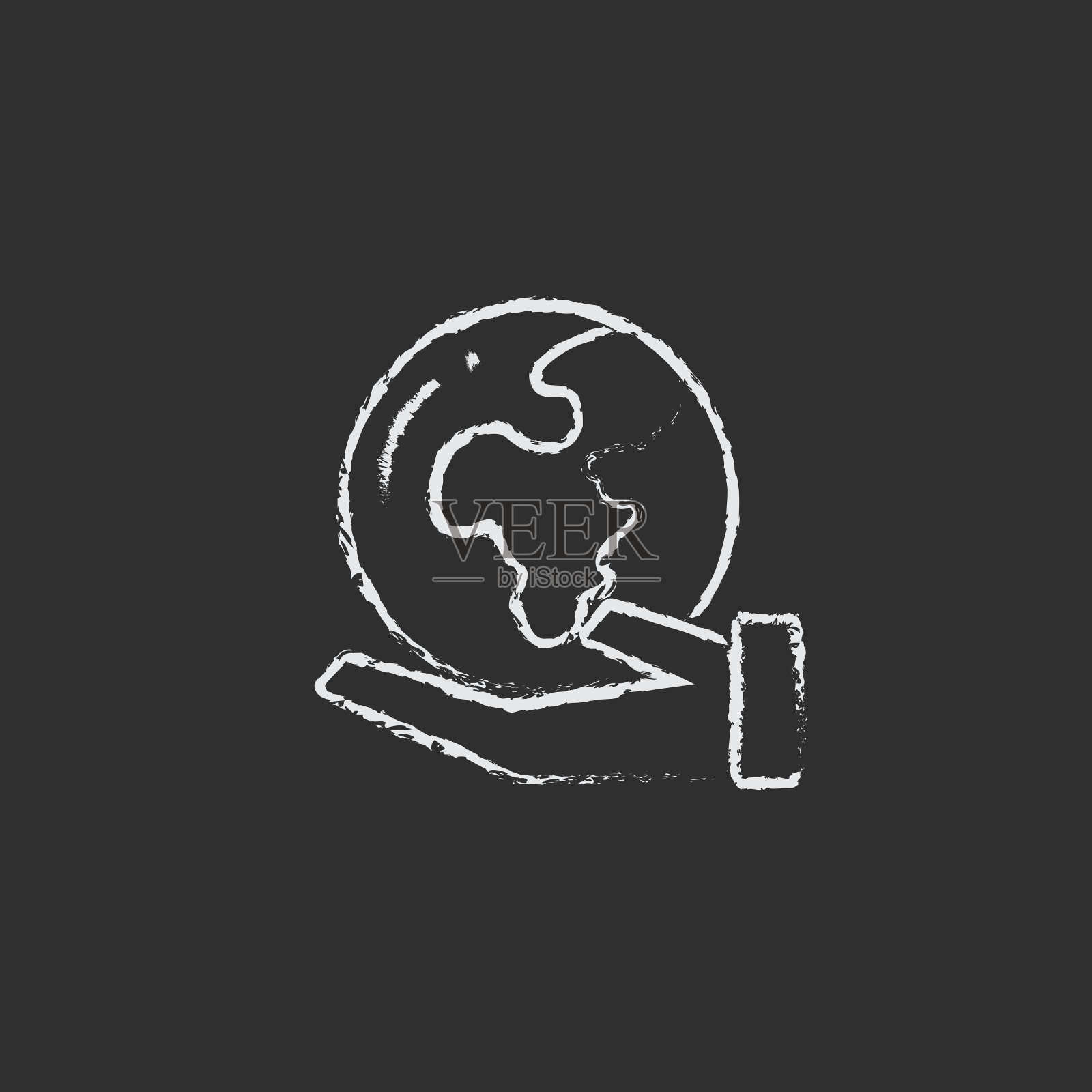手拿着用粉笔画的地球图标插画图片素材