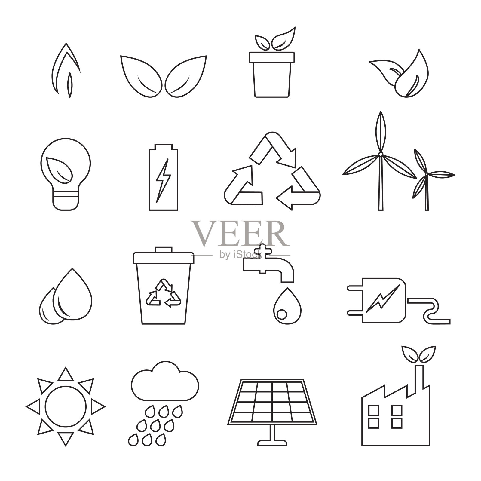 生态、能源、环境线条图标设置图标素材