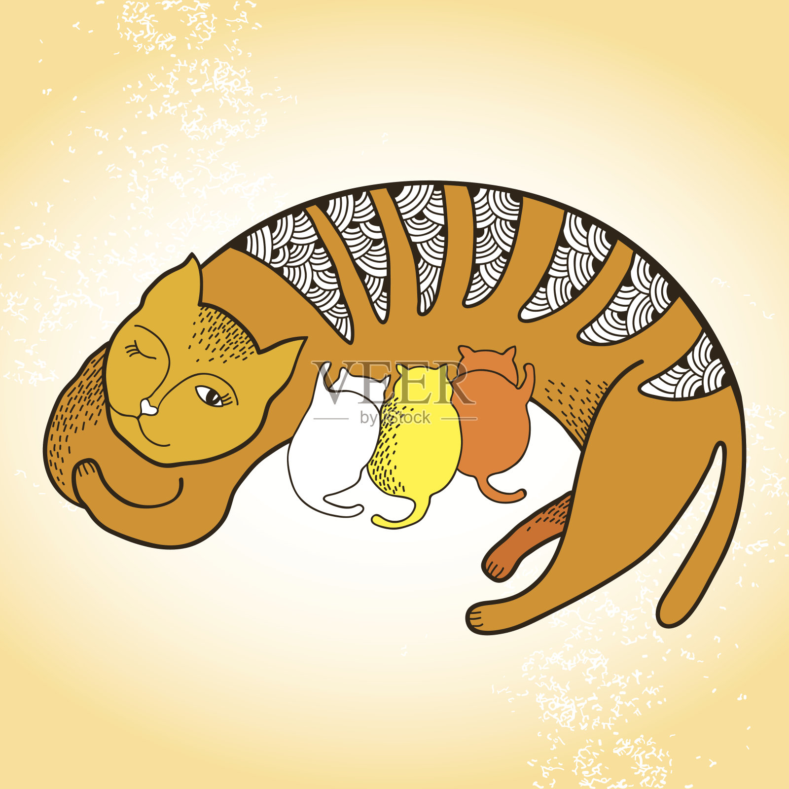 一只猫和小猫的插图插画图片素材