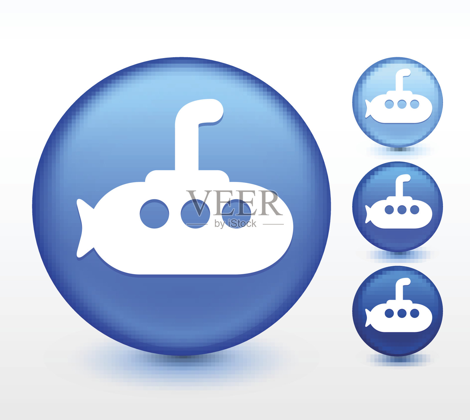 蓝色圆形按钮上的潜艇设计元素图片