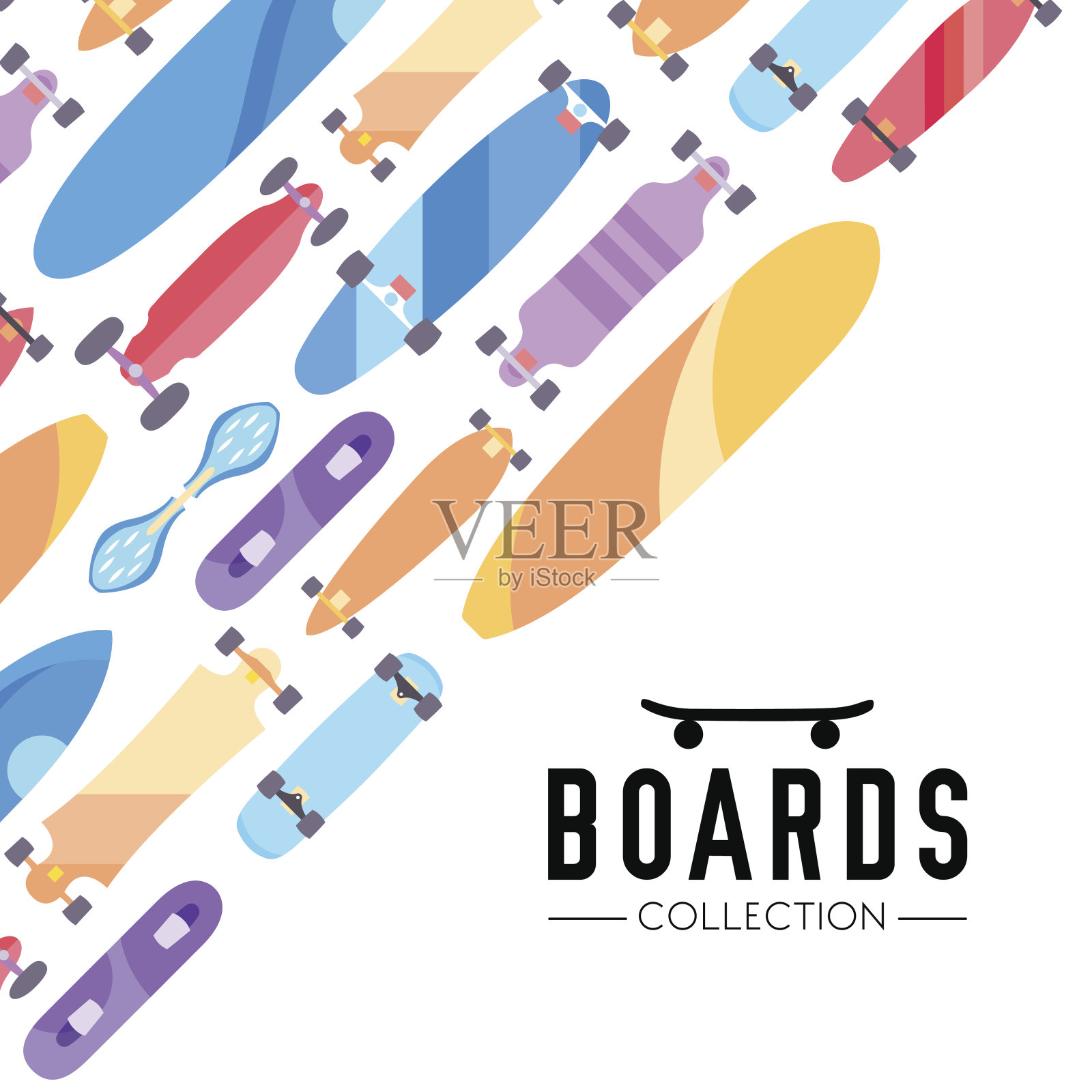 矢量插图上的主题滑板和滑板设计元素图片