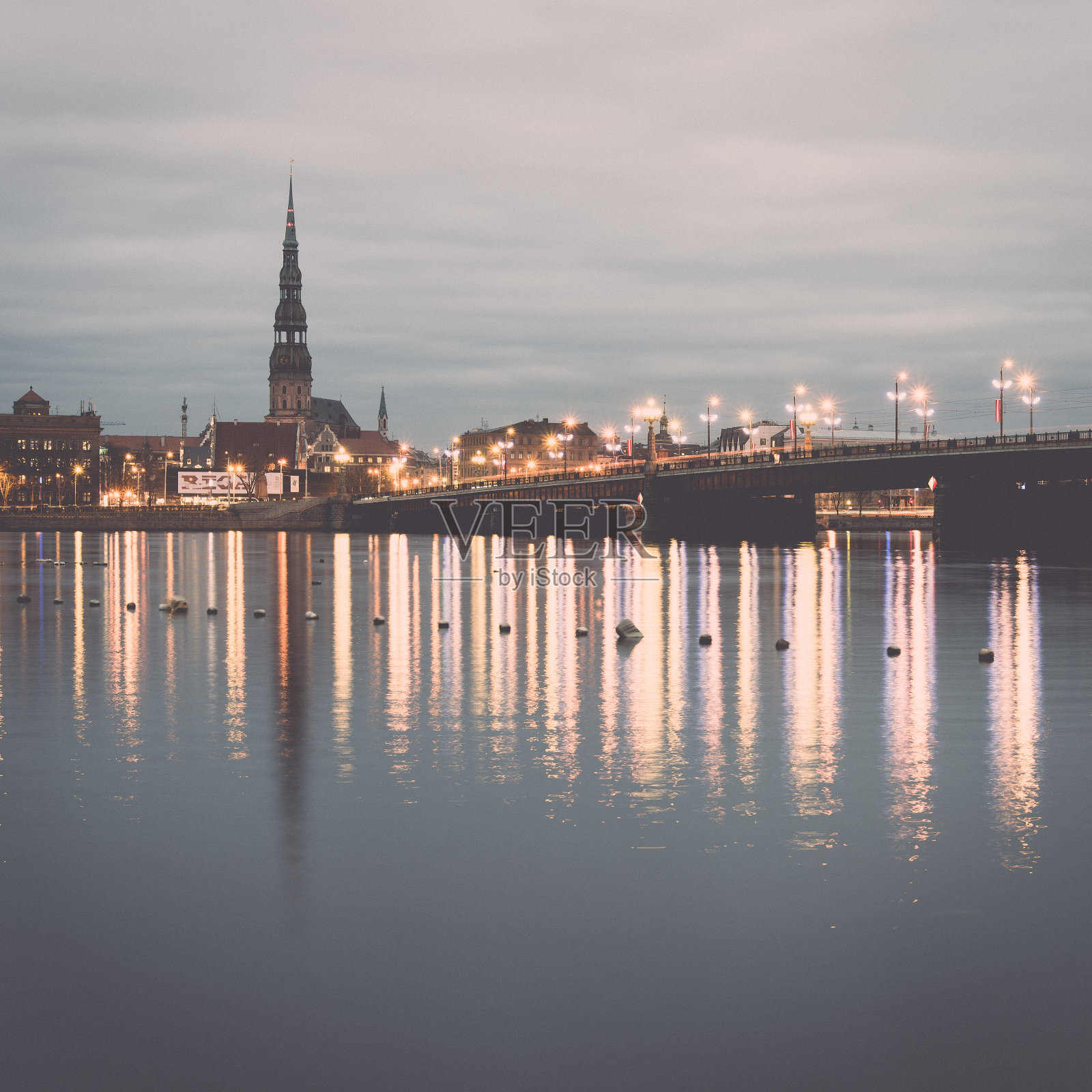 拉脱维亚里加的全景图。古董。照片摄影图片