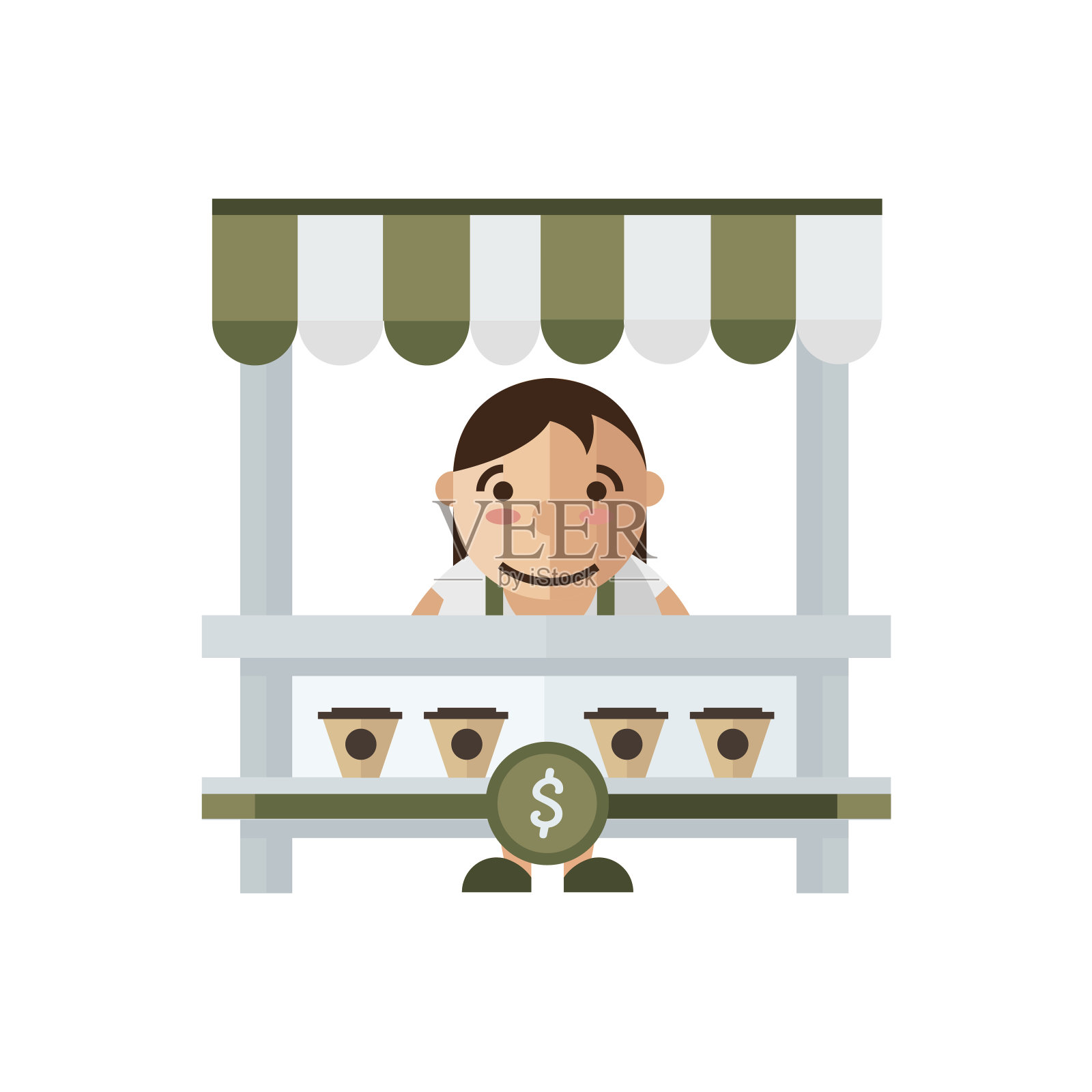 女人在商店里泡面，咖啡色的插画图片素材