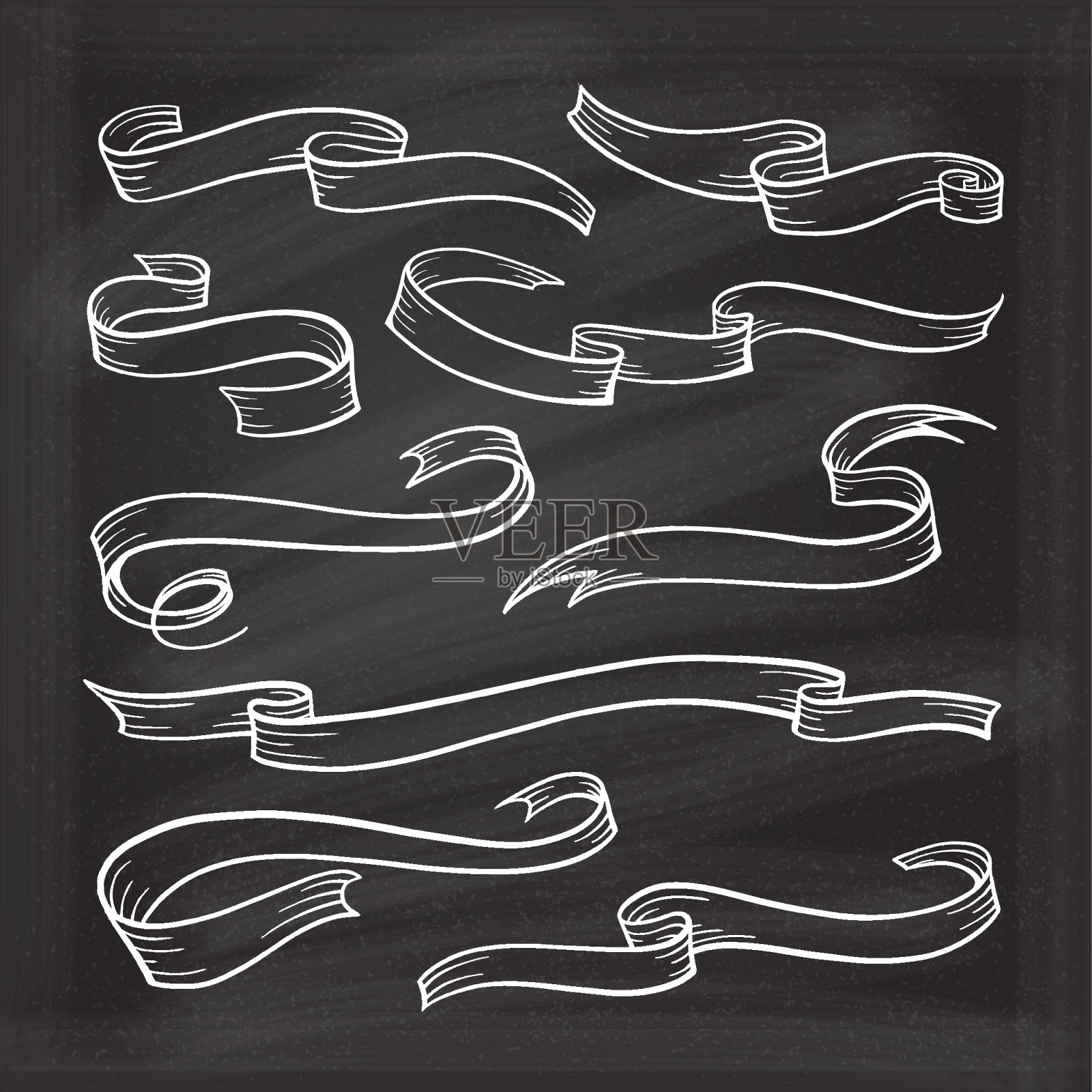 矢量卷轴设置在黑板上插画图片素材