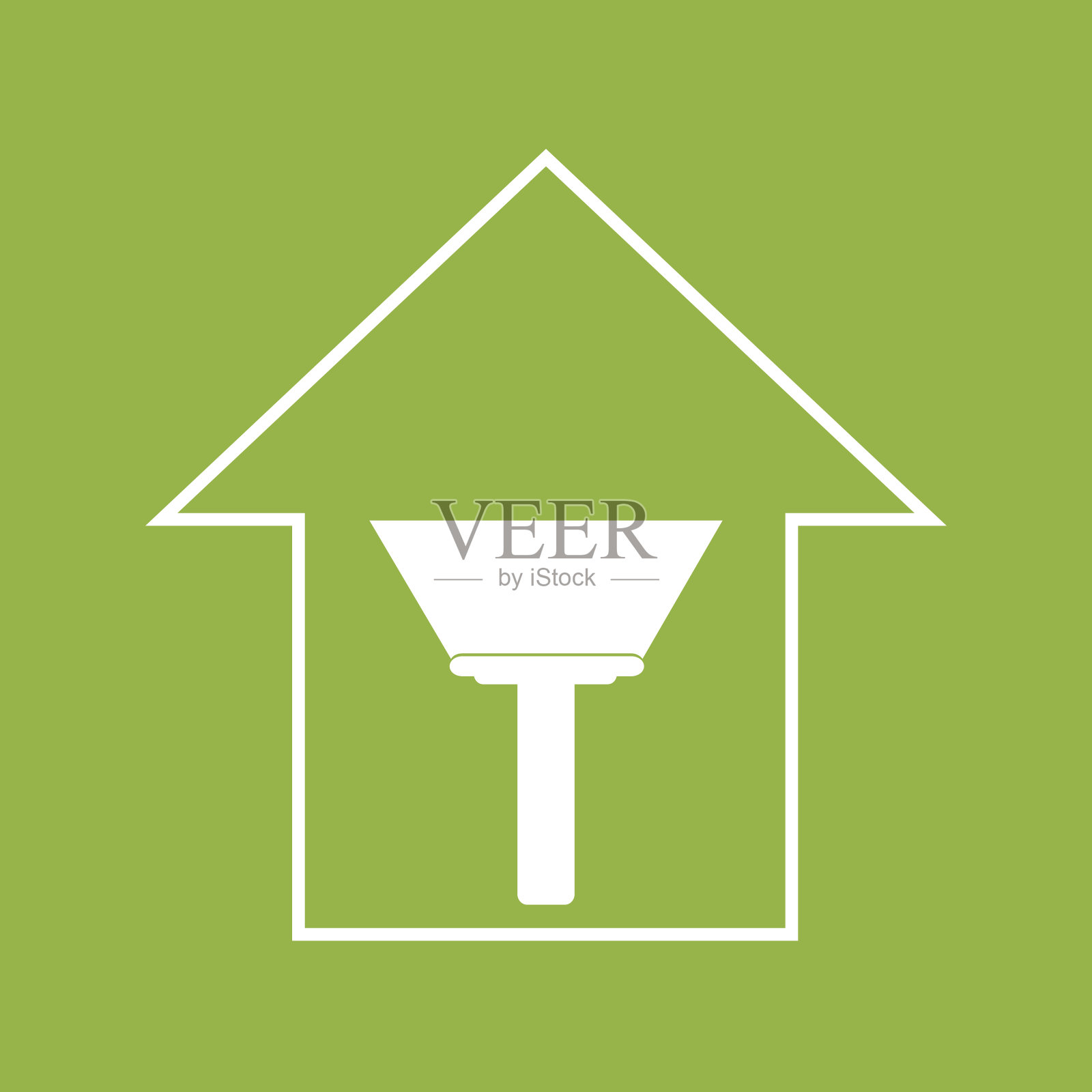 用刮漆刀的房子。白色在绿色插画图片素材