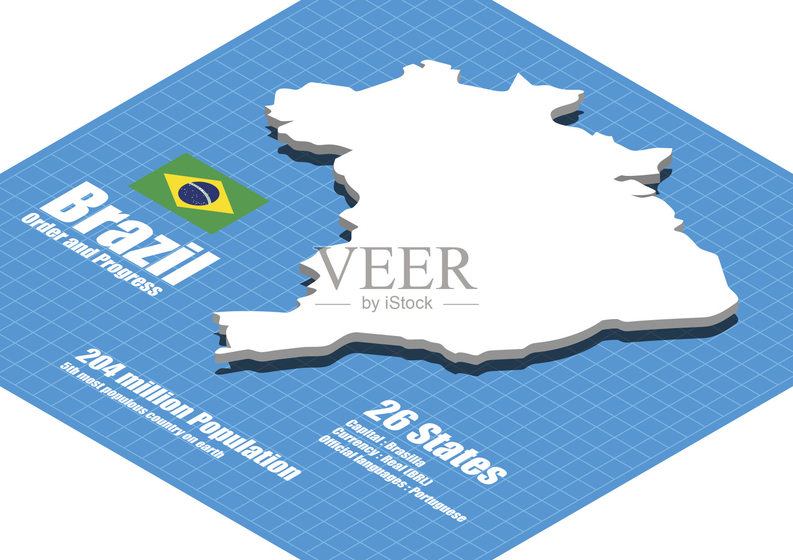 巴西地图矢量三维插画图片素材