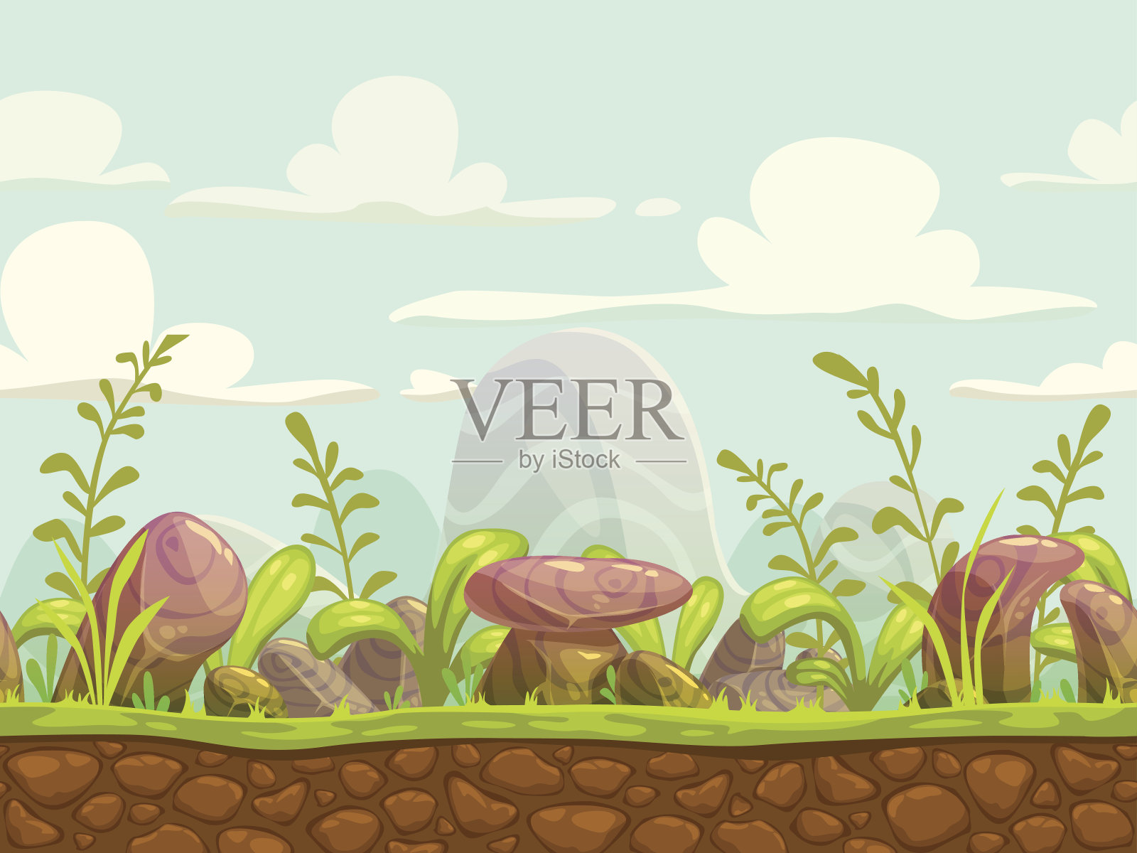 卡通无缝自然景观插画图片素材